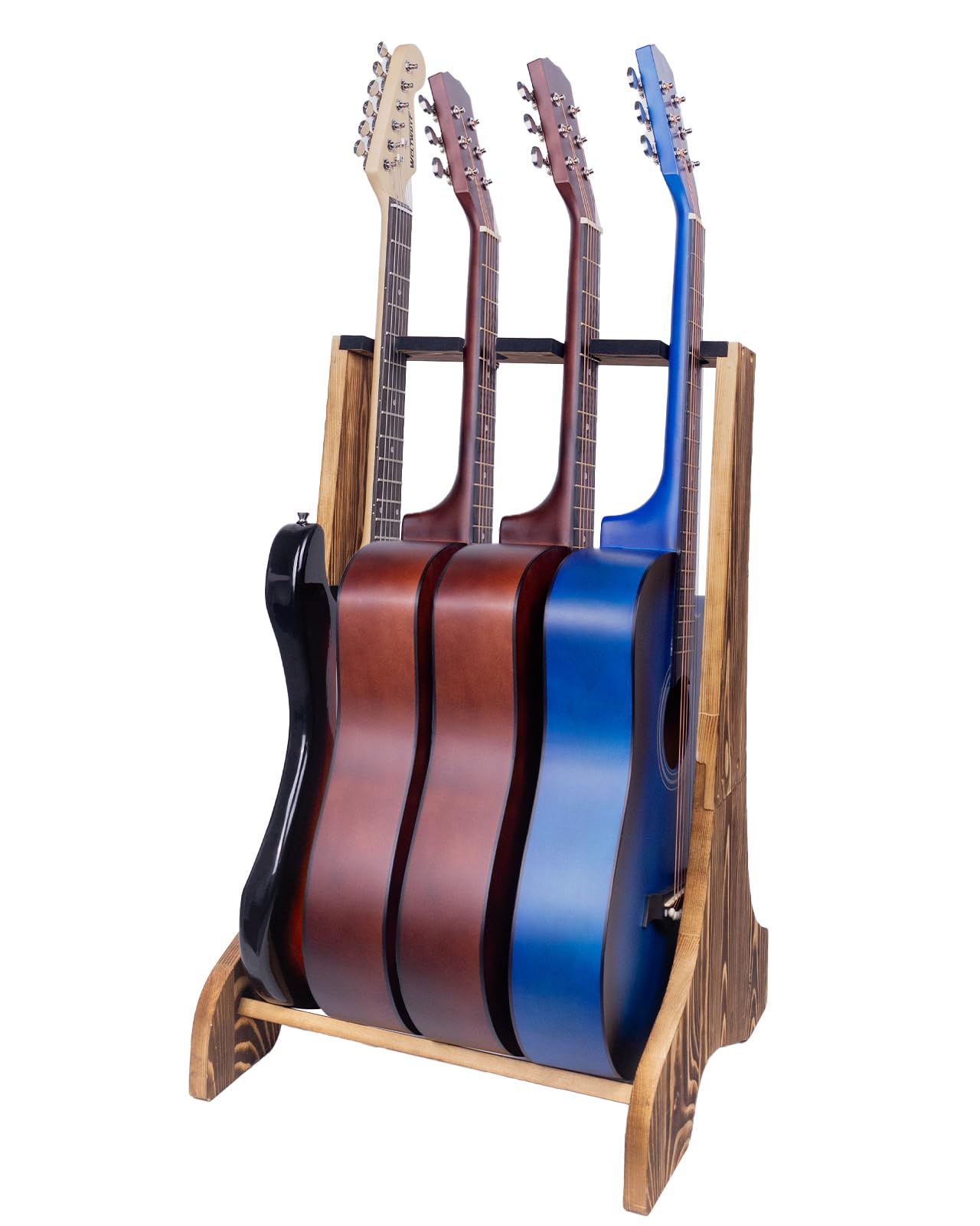 Premium Wooden Guitar Stand Rack - 4 Slot Multi Guitar Holder with Soft Velvet Padding for Acoustic, Electric & Bass Guitars - Ideal for Music Studios, Home Display & Stage Performances (High-Quality 4-Guitar Storage Solution)