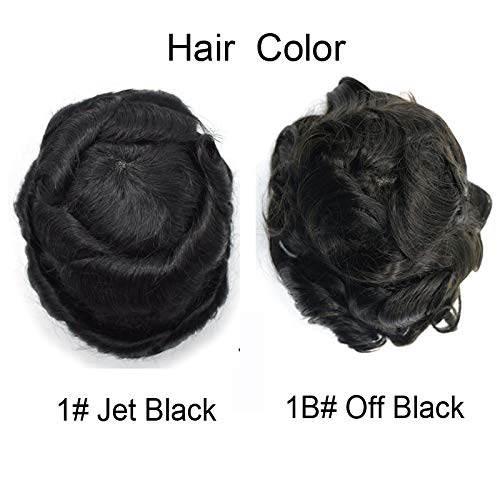 Premium Mono Men's Toupee - 100% Human Hair with Poly Coating - Jet Black (8