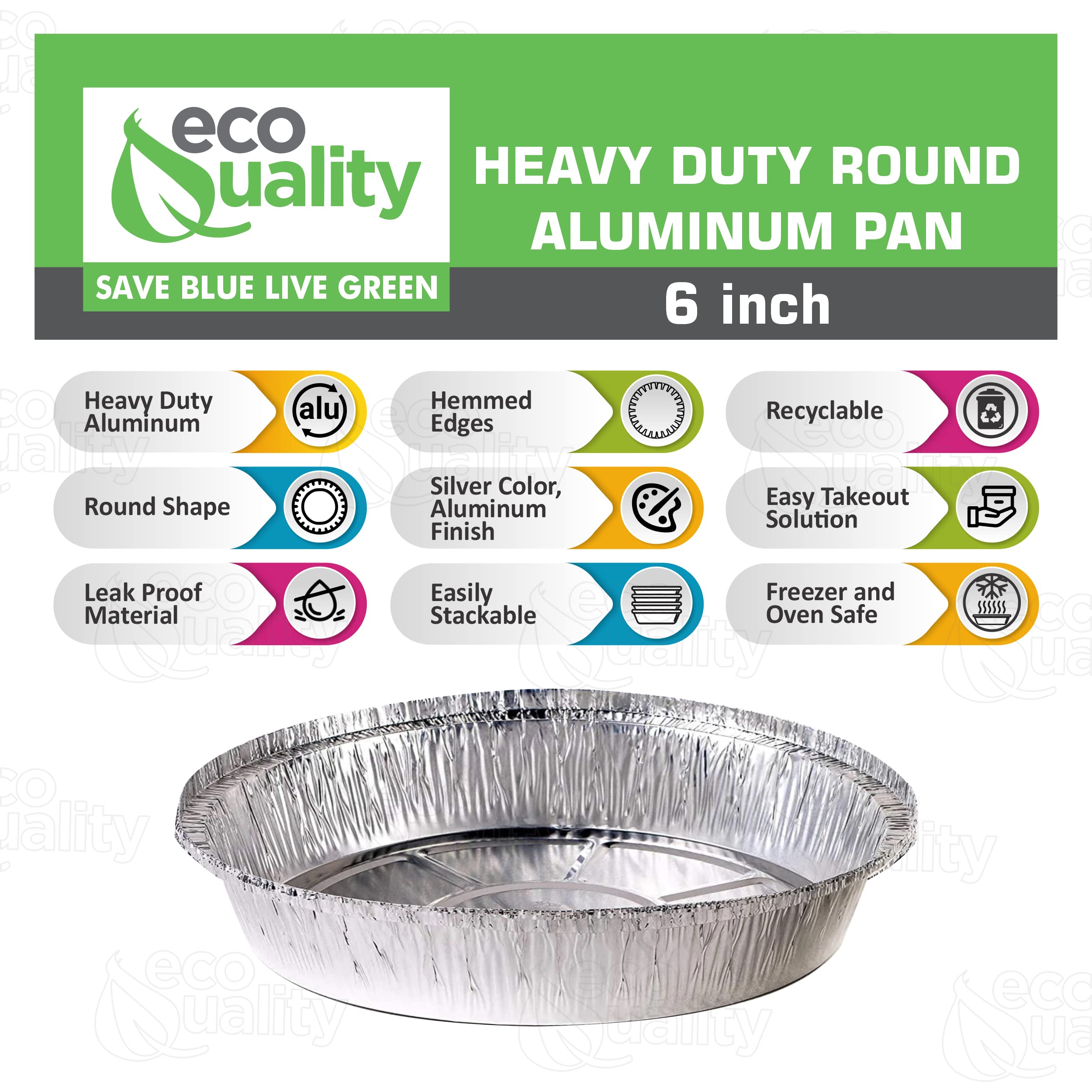 EcoQuality [500 Pack] 6 Inch Disposable Aluminum Foil Pans - Round Baking Pans for Cooking, Catering, Parties & Restaurants - Perfect for Cakes, Pies, Takeout Meals & Food Storage (No Lids)