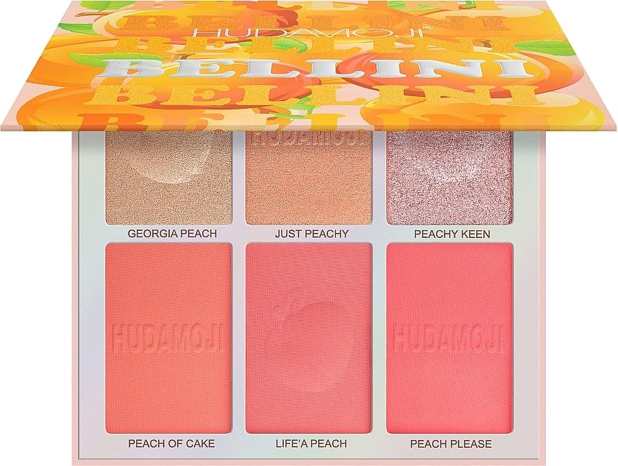 HUDAMOJI 6-Color Blush Highlighter Palette | Matte & Shimmer Face Makeup with Bellini Blusher | 36g Compact Powder for Cheeks | Perfect for Everyday Glam & Special Occasions