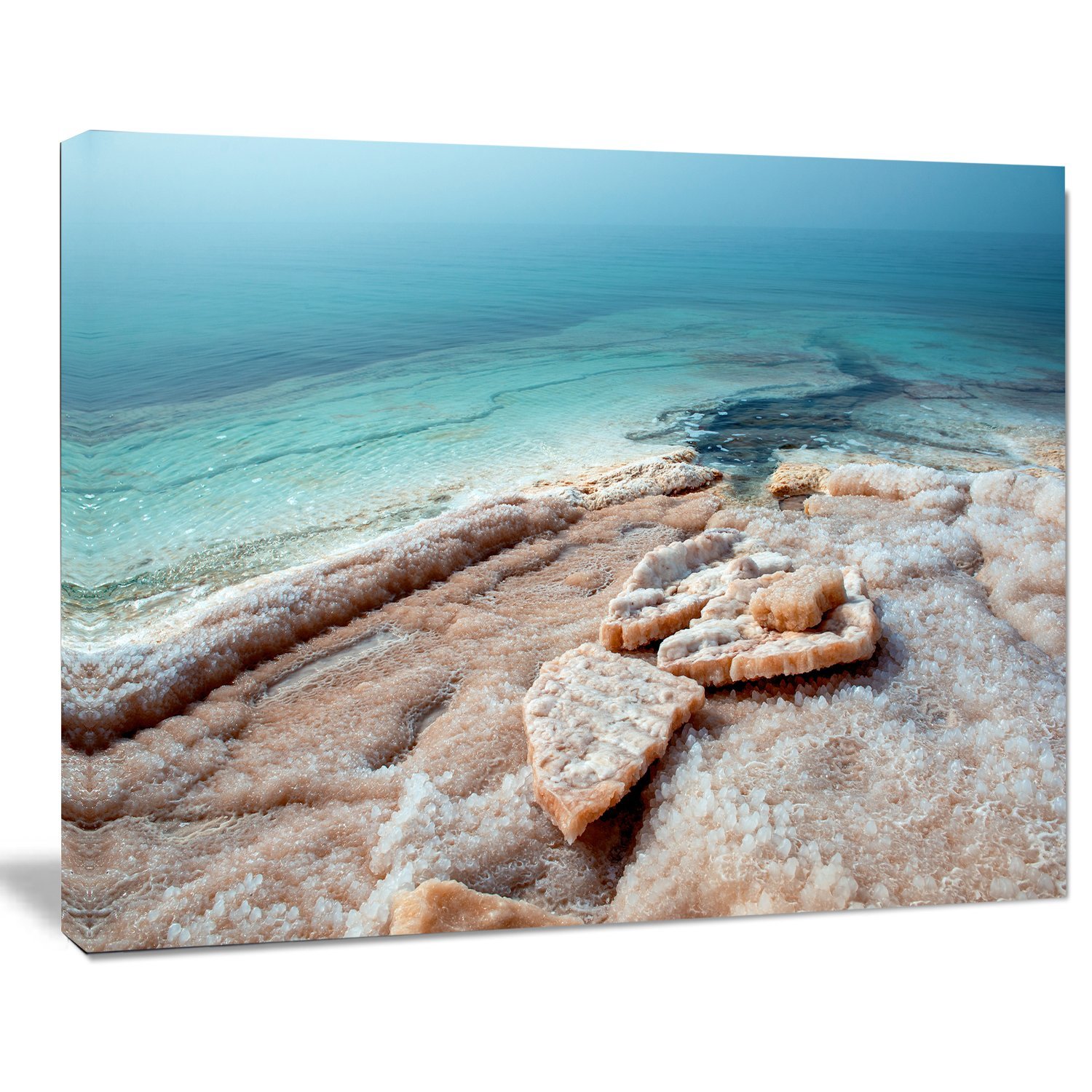 Extra Large Dead Sea Beach Canvas Art with Crystallized Salt - Stunning Seascape Wall Decor for Living Room, Bedroom & Office