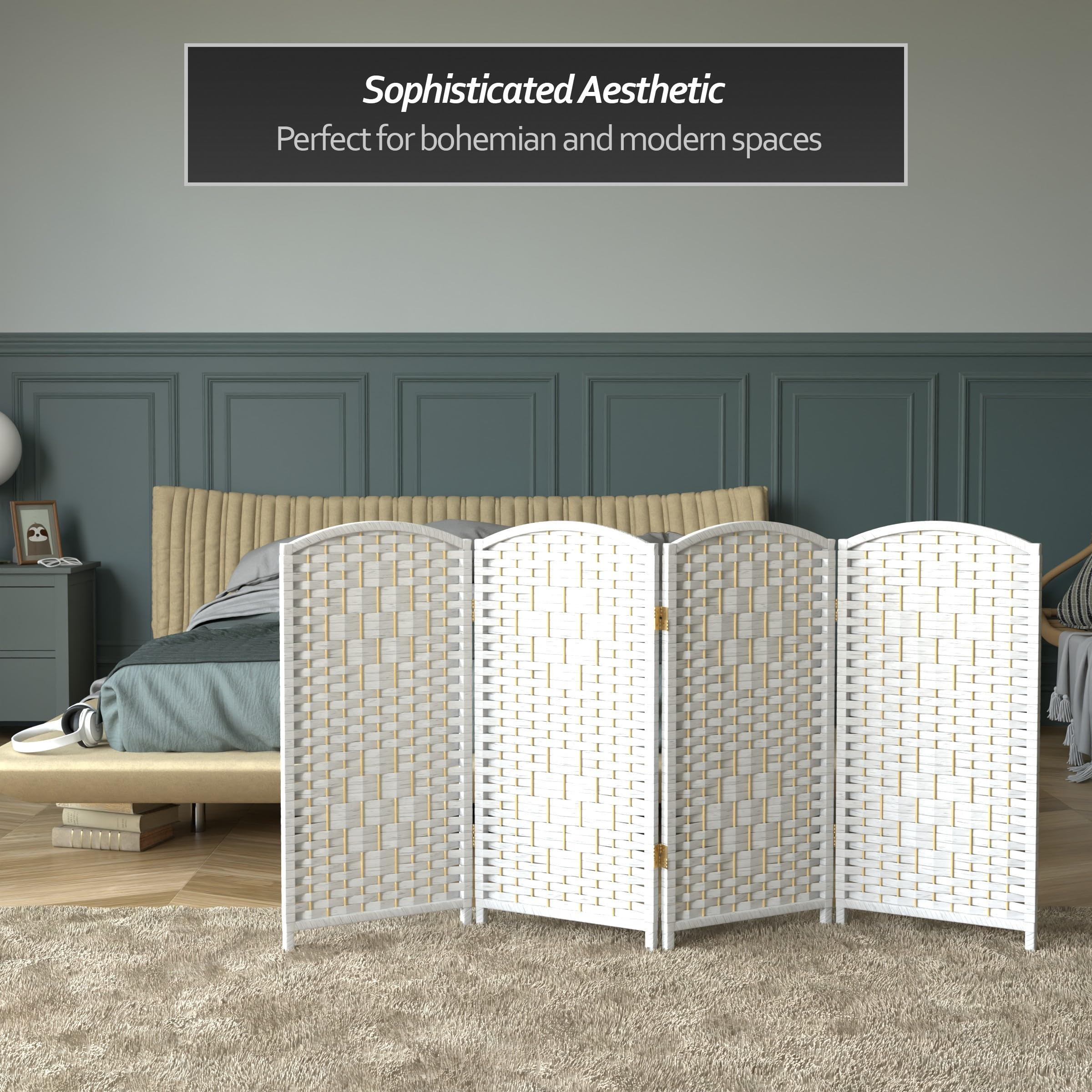 3 ft. White Diamond Weave Folding Screen - 4 Panel Red Lantern Privacy Divider for Home Decor, Office, and Wedding Backdrop | Portable Room Partition for Indoor & Outdoor Use