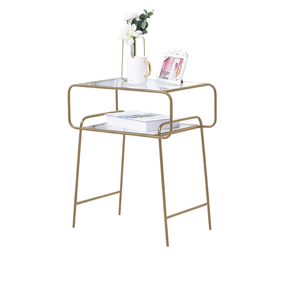 Chunlan Metal Folding Bedside Table with Tempered Glass Top - Gold & Silver Options | Compact Nightstand for Small Spaces, Dorm Rooms & Apartment Living