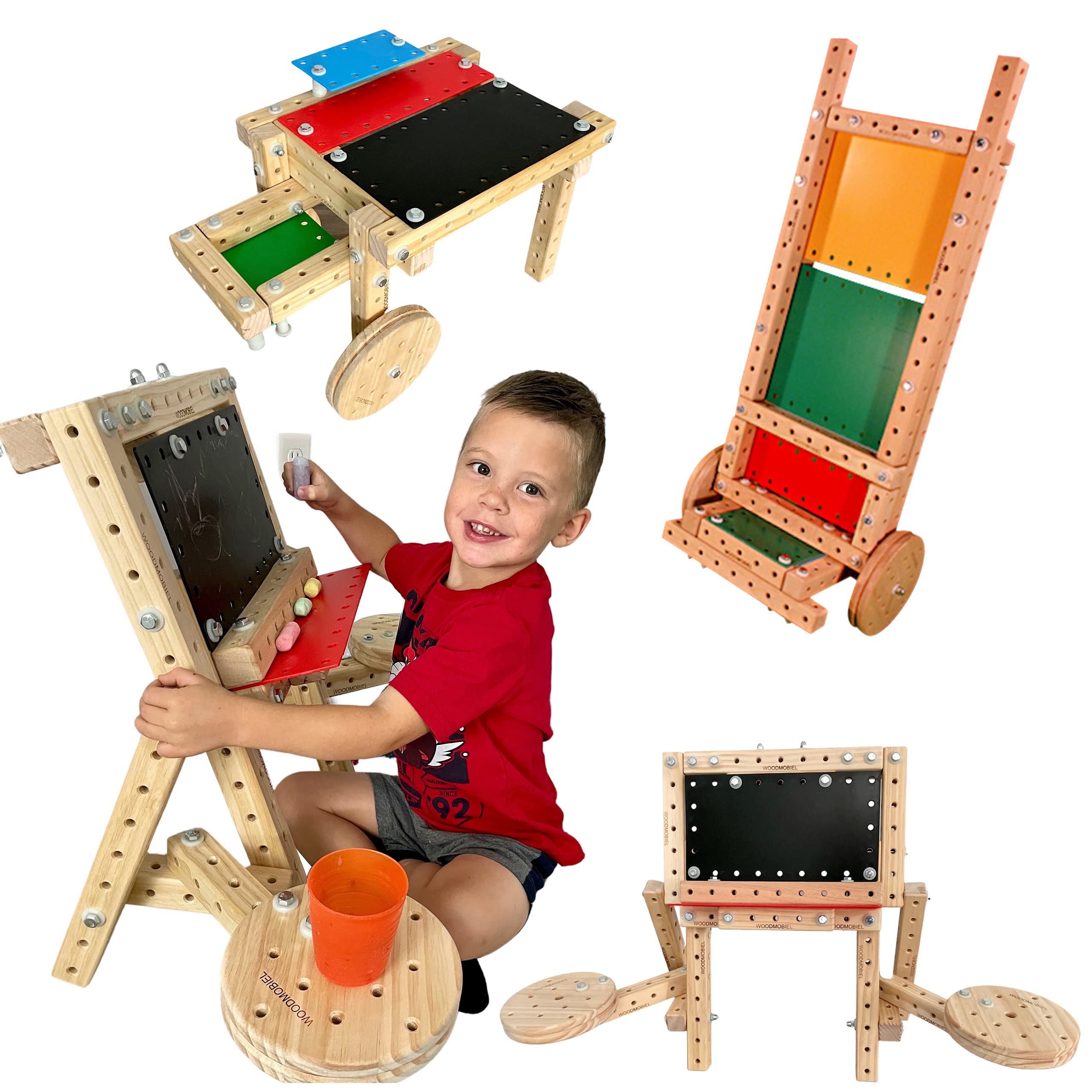 Funphix 272-Piece Wooden Building Blocks Set - STEM Educational Construction Toys for Kids Ages 5+, Includes Wood Blocks, Wheels & Plates - Creative Play for Building Tables, Workbenches, Cars & Furniture - Perfect for Classroom Learning & Family Bonding Time