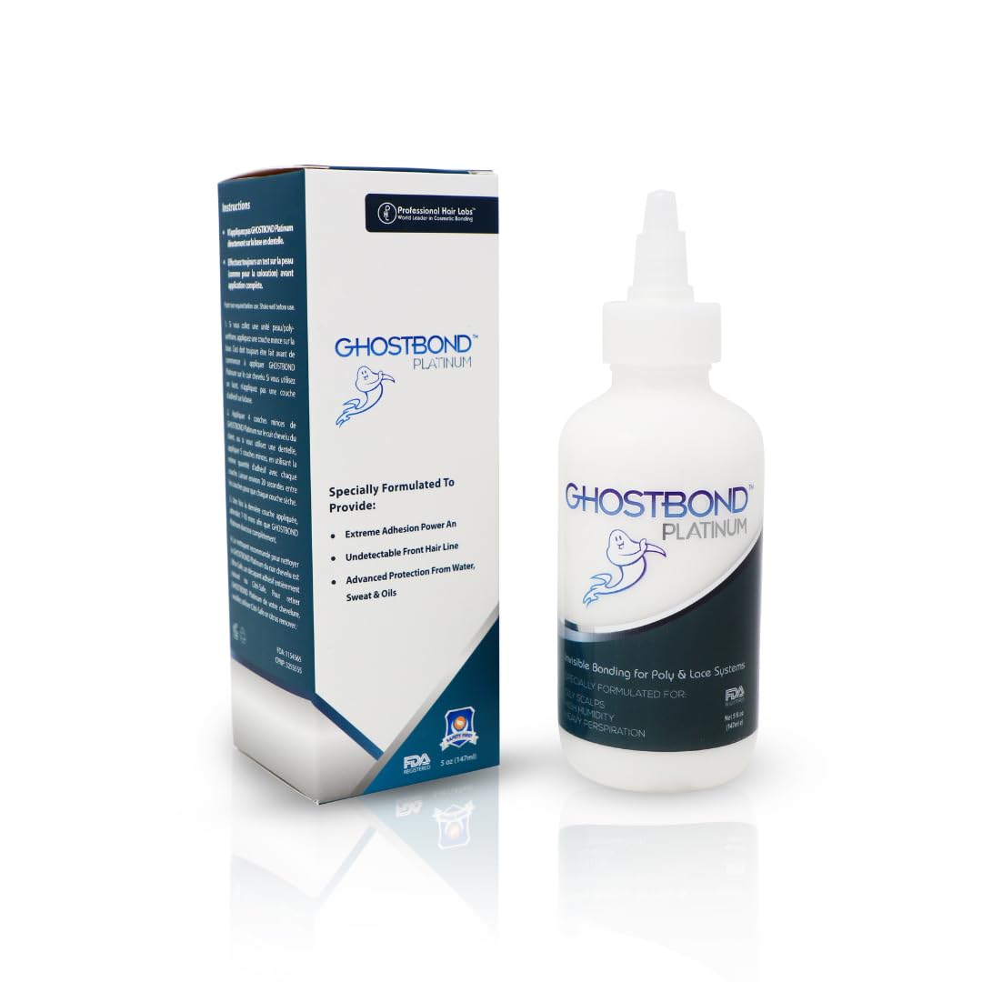 GHOSTBOND Platinum Water Resistant Wig Glue - 5oz Extreme Heat Hair Replacement Adhesive for Synthetic & Lace Wigs | Invisible Strong Hold Lace Front Adhesive | Ideal for Daily Wear, Cosplay, Hot Weather & Special Occasions | Perfect for Theatrical Performances, Weddings and Outdoor Events
