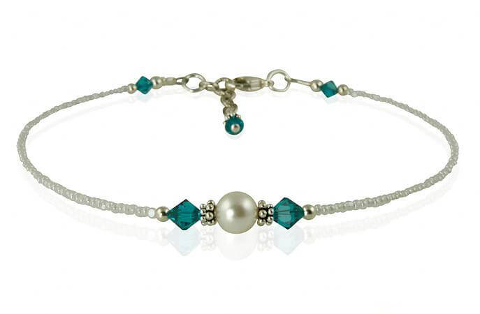 Custom Crystal White Pearl Beaded Anklets for Women - Elegant Adjustable Ankle Bracelet for Summer, Beach, Wedding & Boho Style