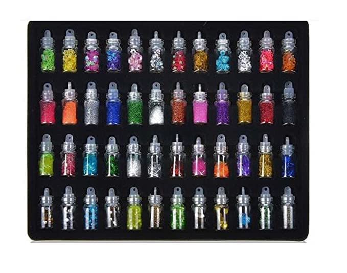 **Trexee 48 Bottles 3D Nail Art Glitter Set with 5 Pcs Double-Sided Dotting Pens – Professional Nail Art Kit for Women & Girls – Perfect for DIY Manicures, Nail Salons & Gifts (53 Pcs, Multicolor)**