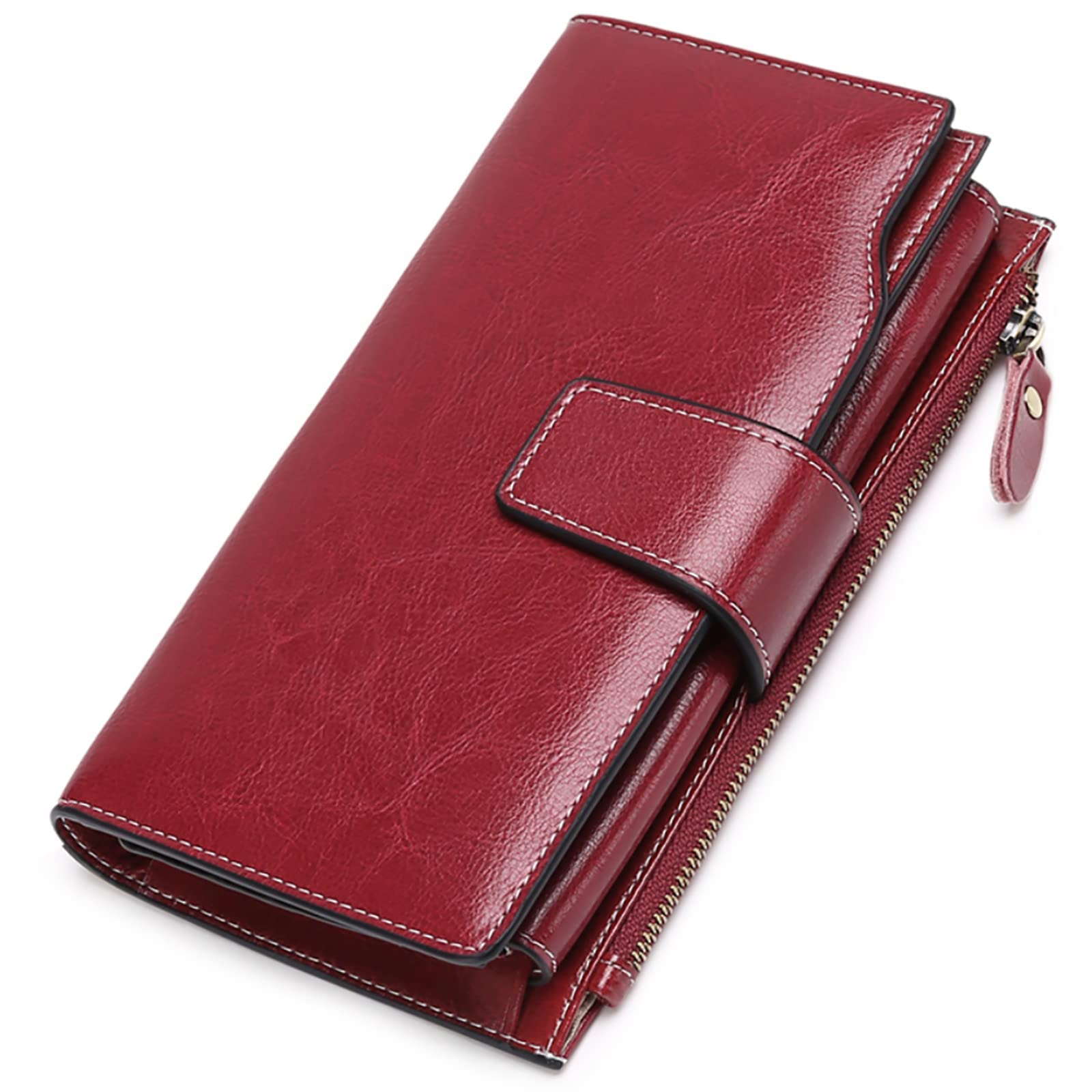 SENDEFN Women's Leather RFID Blocking Wallet - Slim Clutch Card Holder with Zipper Pocket for Credit Cards & Cash | Perfect for Everyday Use, Travel, and Business (Black)