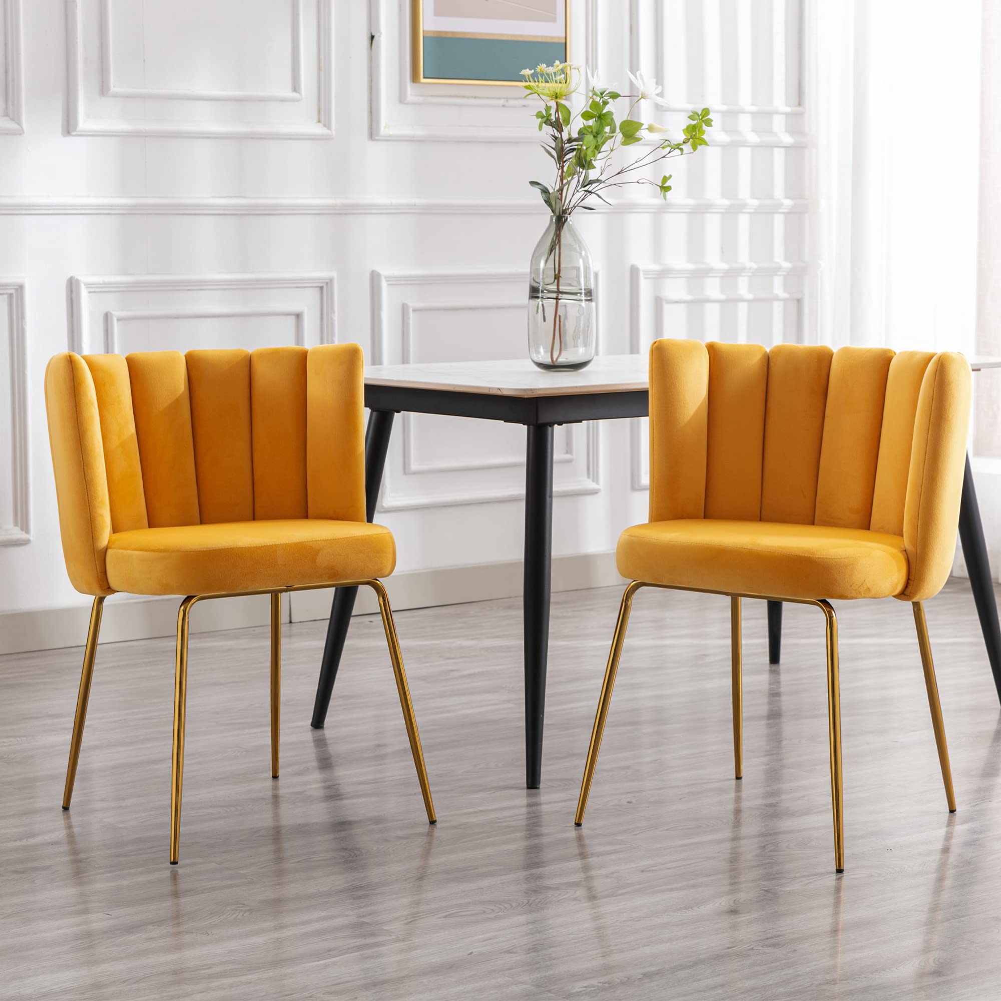 4 Modern Velvet Dining Chairs Set - Upholstered Accent Side Chairs with Gold Metal Legs for Kitchen, Living Room & Dining Room | Elegant Home Decor for Entertaining Guests & Family Gatherings