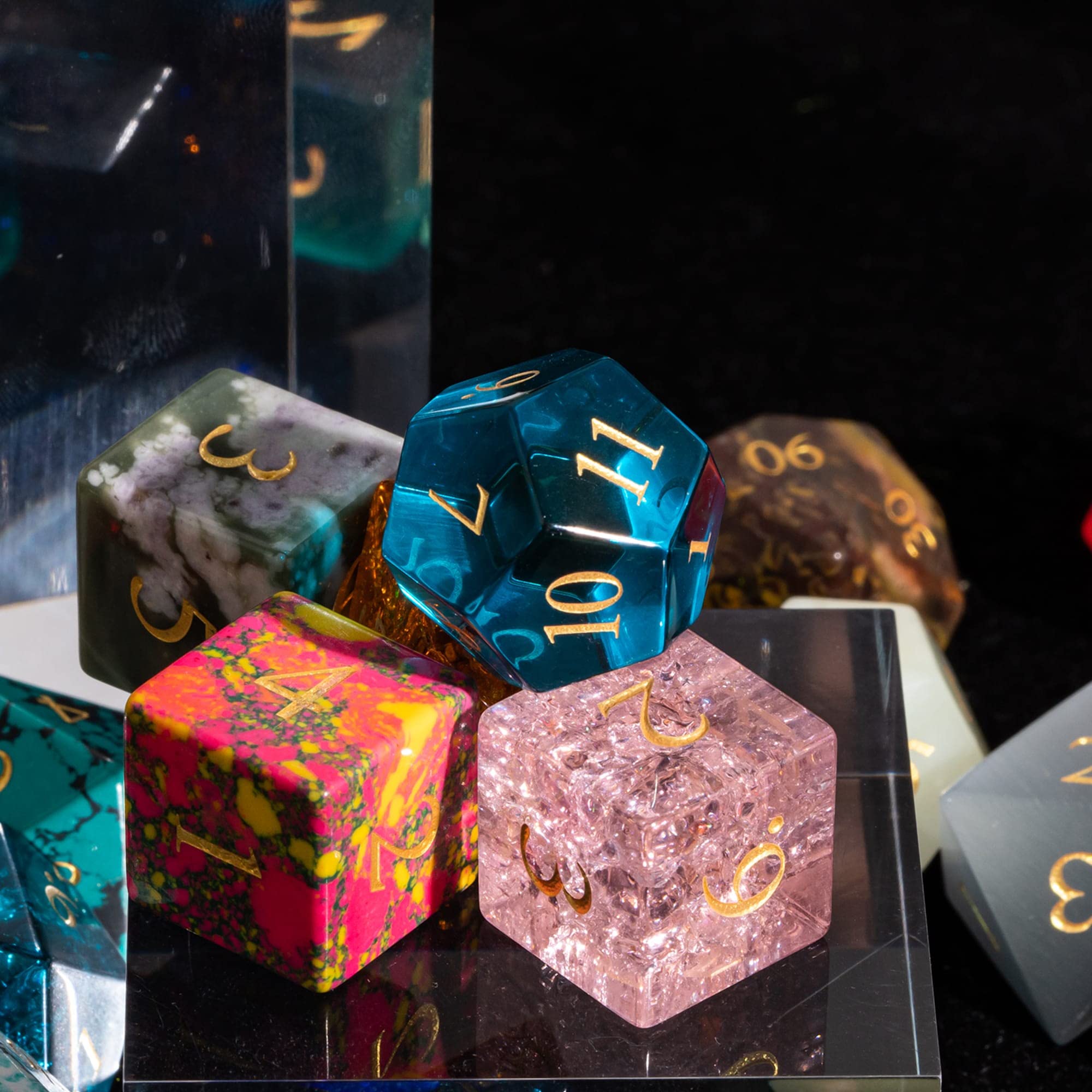 Premium UDIXI 7-Piece Gemstone DND Dice Set for Dungeons & Dragons, MTG & RPG Tabletop Games - Mysterious Stone Polyhedral Dice in Elegant Gift Case - Perfect for Game Nights, Collector's Gifts & Fantasy Roleplaying