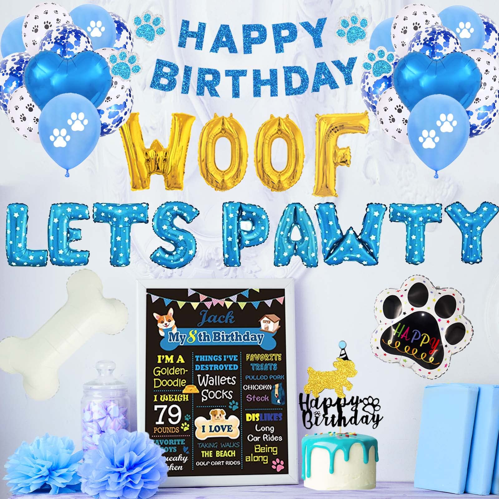 **Hombae Puppy Dog Pals Birthday Party Supplies – Dog Hat, Crown, Bandana, Bow Tie, Balloons, Banner, Cake Topper – Blue Woof Theme – Perfect for Dog Birthday Celebrations & Puppy Themed Parties**