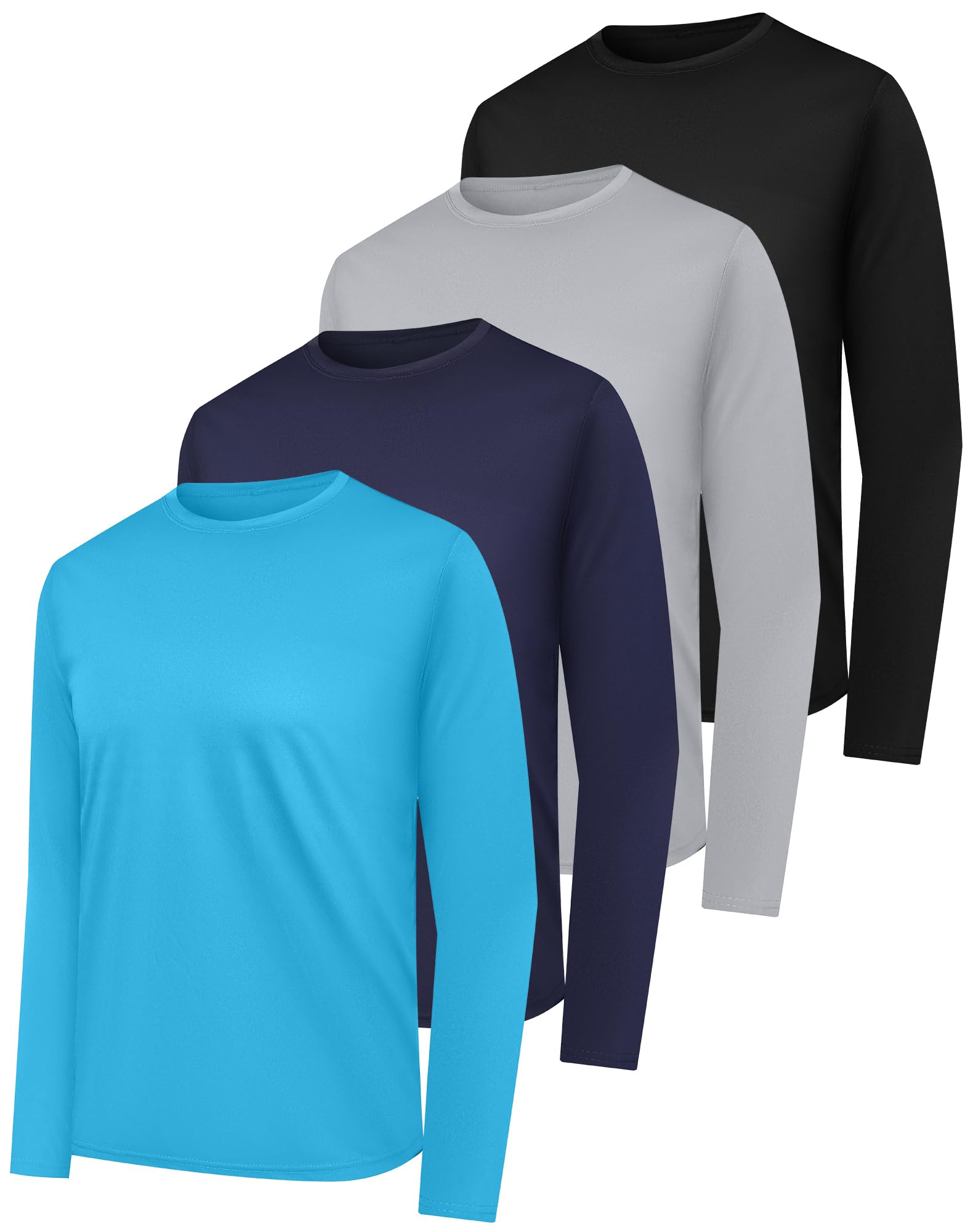4 Pack Men's Quick-Dry Sun Protection Long Sleeve Shirts - Moisture Wicking Performance Tees for Workout, Hiking & Outdoor Activities