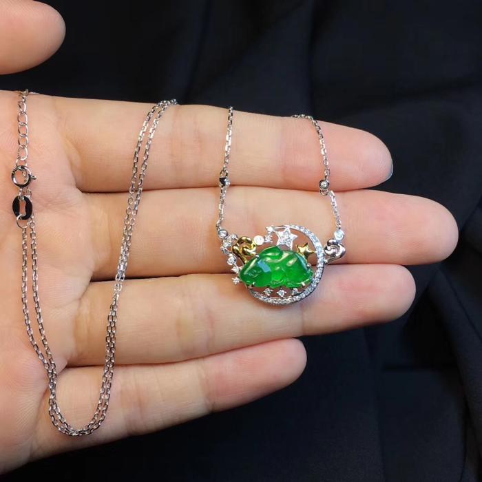 Natural Jadeite Necklace for Women - Elegant Green Jade Pendant with Sterling Silver Chain - Perfect for Weddings, Parties & Gifts