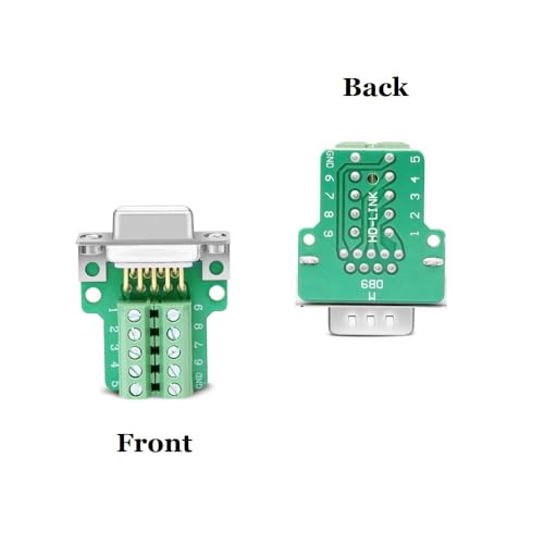 DB9 Male Solderless Shielded Metal Hood RS232 D-SUB Serial Adapter - Breakout Connector for Industrial Automation, CCTV & Computer Networking