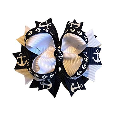 Navy Anchors Hair Bows for Girls - Elegant Boutique Hair Accessories for Kids, Toddlers & Babies - Perfect for Parties, Weddings & Everyday Wear