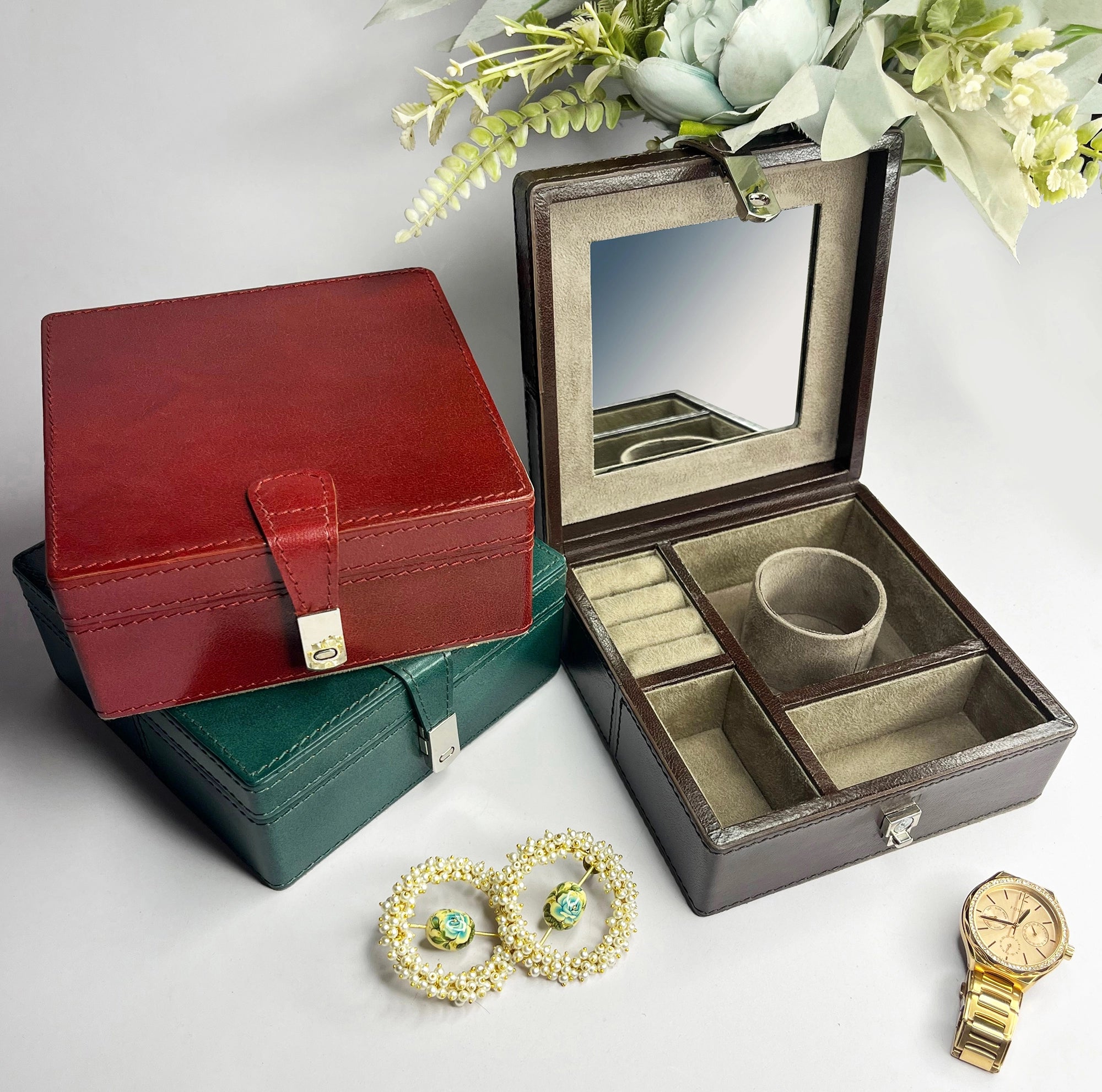 Divine Leather Jewelry Box for Women - Premium Brown Jewelry Organizer with Soft Lining - Perfect for Travel, Home Decor & Gift Giving