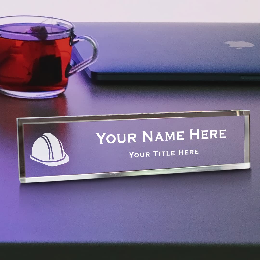 Custom Engineer Themed Acrylic Hard Hat Desk Sign (2x10 Inch) - Perfect for Office Decor, Gifts for Engineers & Construction Professionals