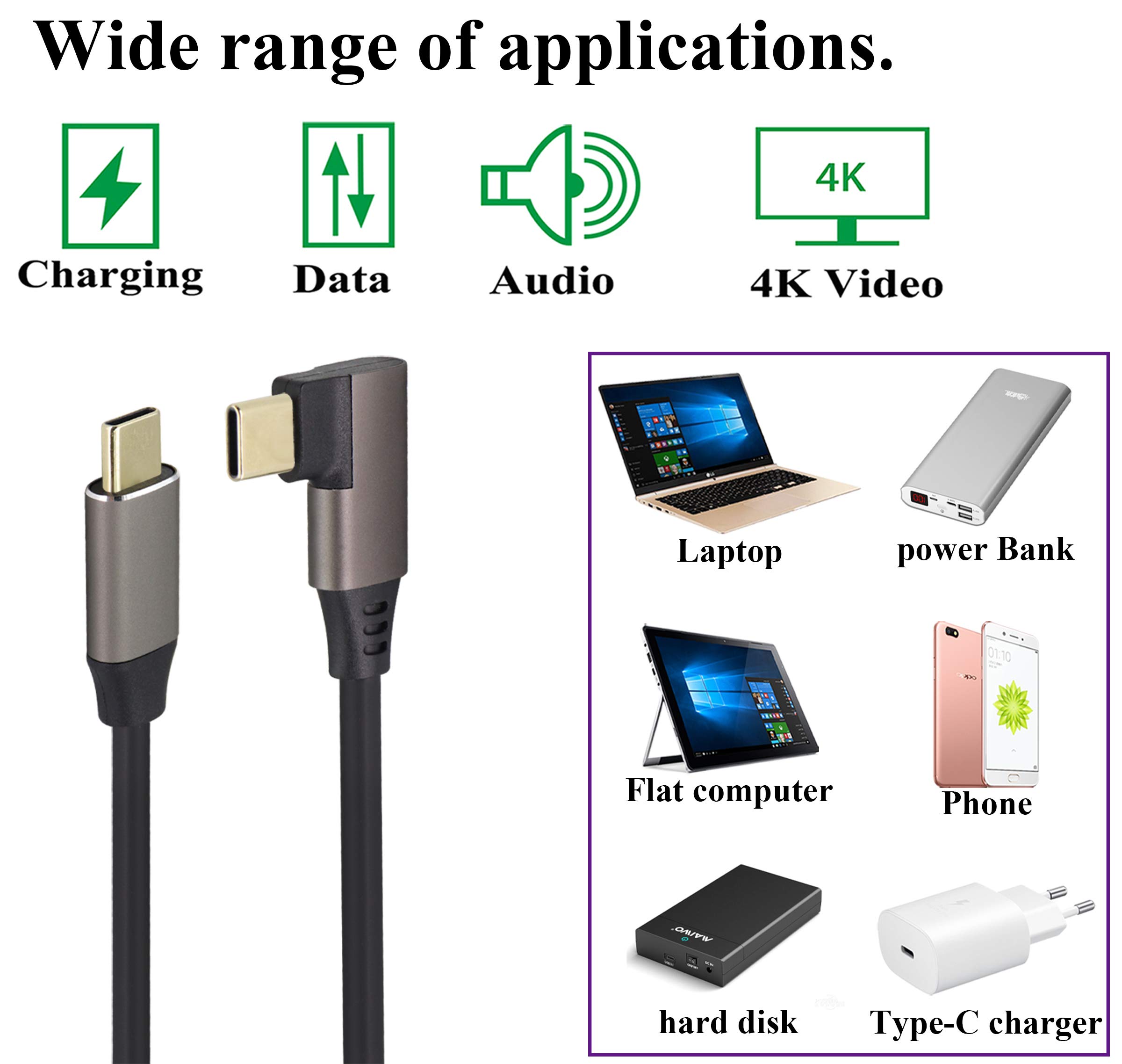 High-Speed Right Angle USB C to USB C 3.1 Gen 2 Cable 10Gbps - 2Ft USB Type C Male to Male Fast Charging & Data Sync Cable for Google Pixel 4/3/XL, Samsung Galaxy Note 10/S20, MacBook - Perfect for Home Office, Gaming & Travel Charging