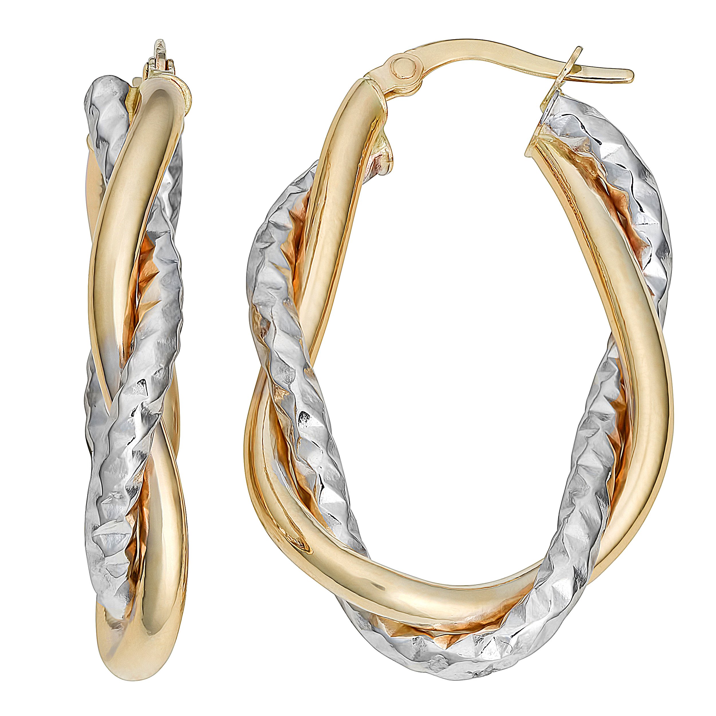 10K Gold Diamond-Cut Intertwined Double Oval Hoop Earrings for Women - Yellow Gold & Two-Tone Options | Elegant Everyday Jewelry, Perfect for Work, Date Night & Special Occasions