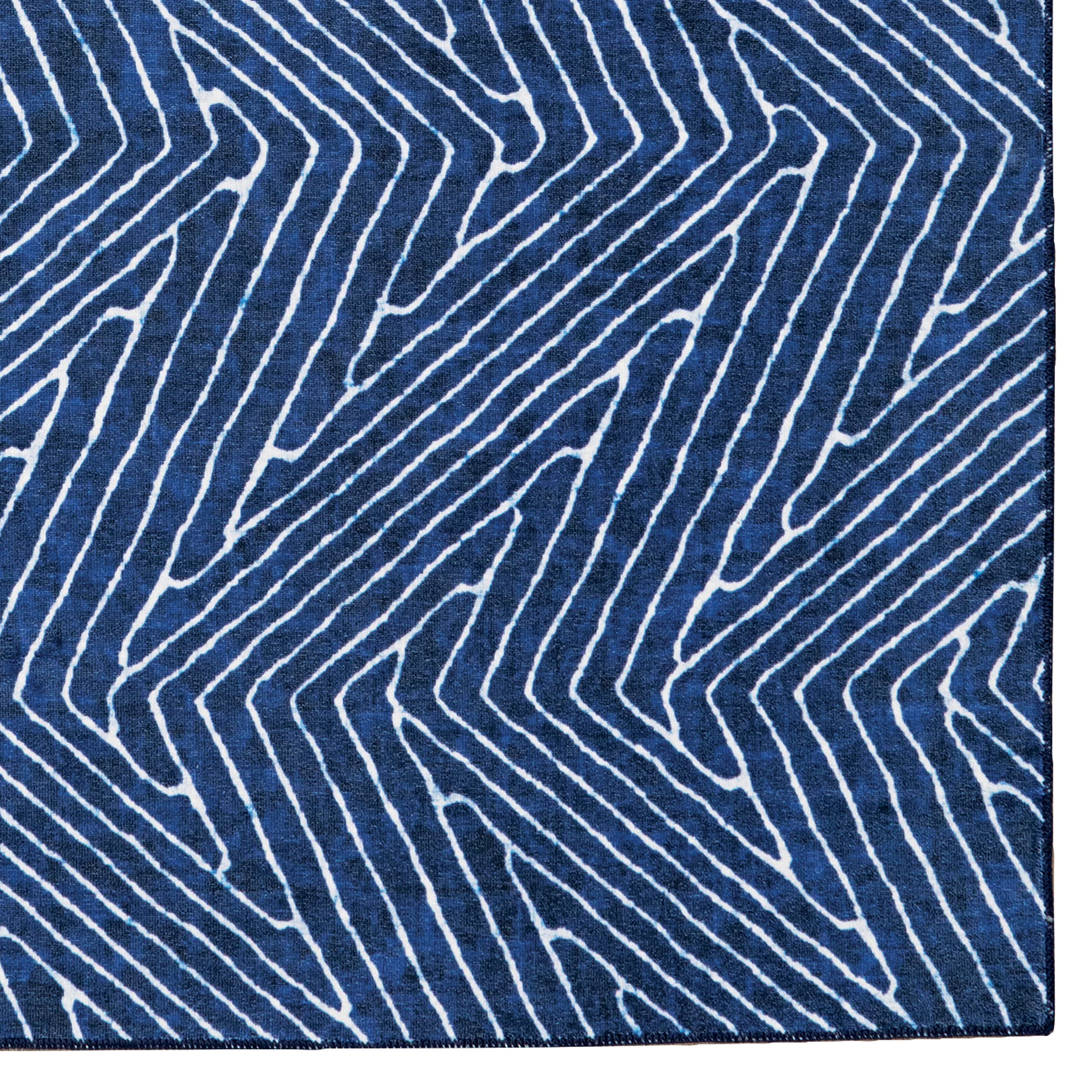 Linon Home Decor Washable Area Rug 5' x 7' - Varishna Blue & Ivory Indoor/Outdoor Rug for Living Room, Bedroom, Patio - Machine Washable & Stain Resistant