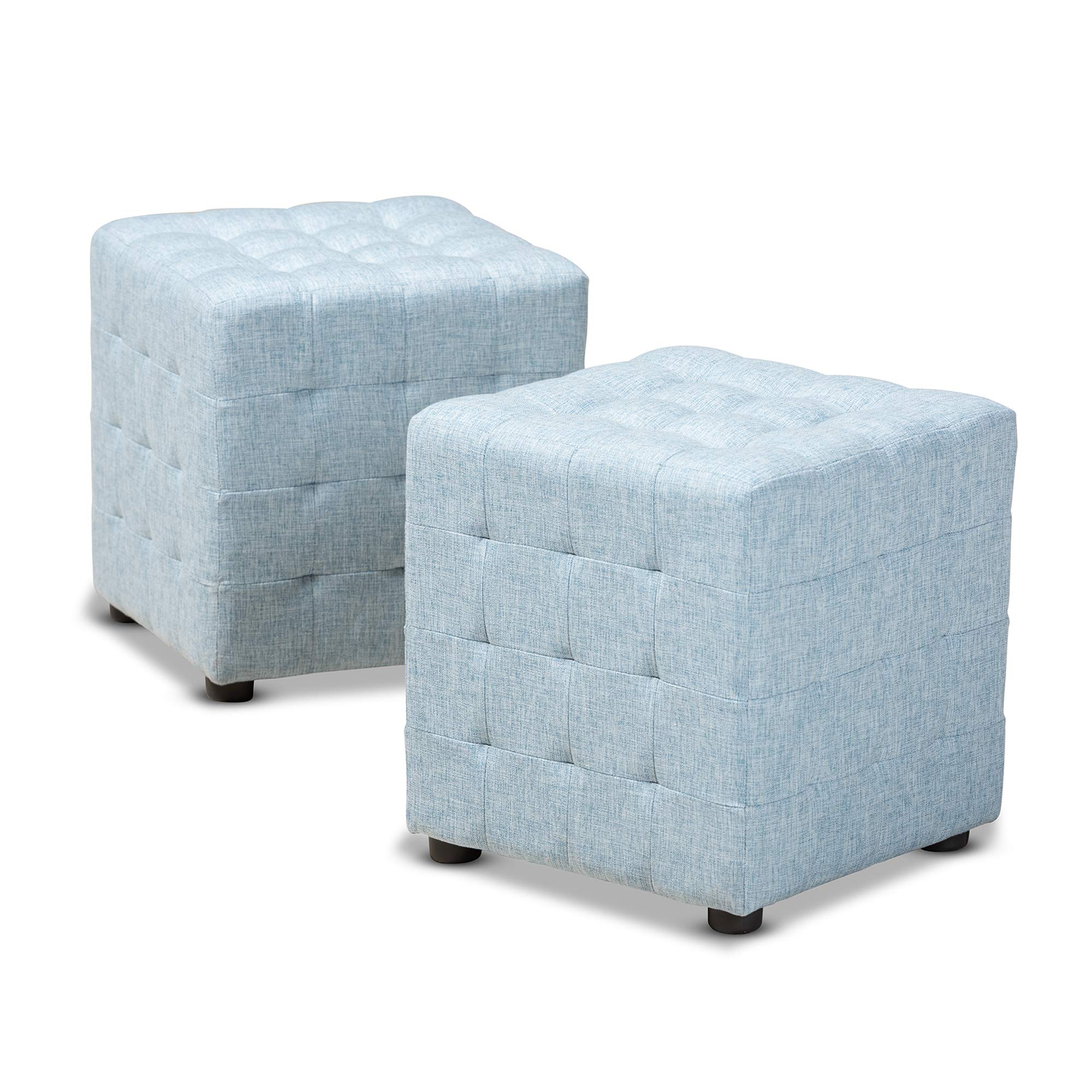 Baxton Studio Light Blue Ottoman - Perfect for Living Room, Bedroom & Home Decor - Comfortable & Stylish Footrest Pouf