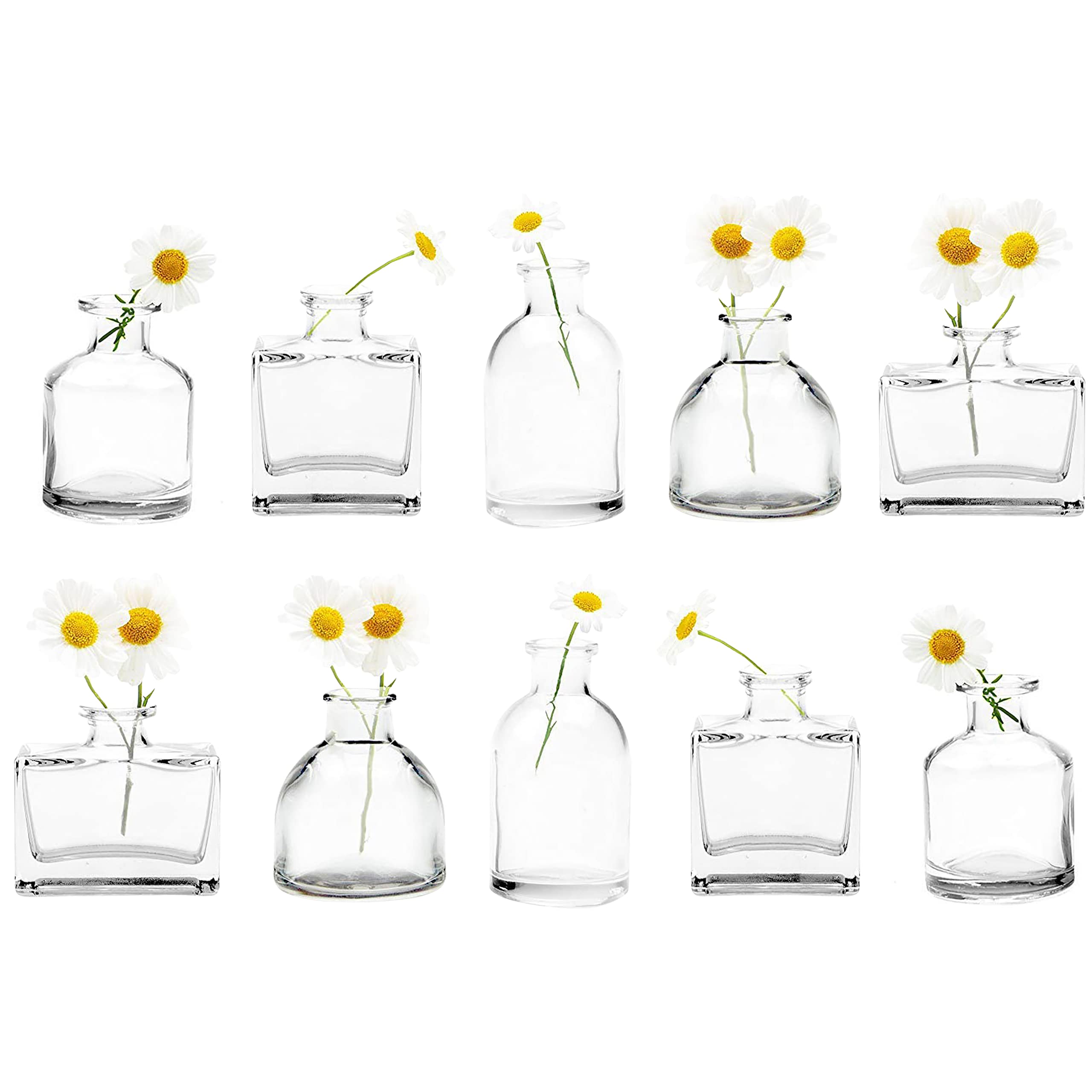 CHIVE 'Loft' Small Clear Glass Bud Vases Set of 10 - Mini Flower Vases for Wedding Centerpieces, Rustic Home Decor & Events - Durable Vintage Style Glass Vases for Table Decor, Floral Arrangements & Gift Giving