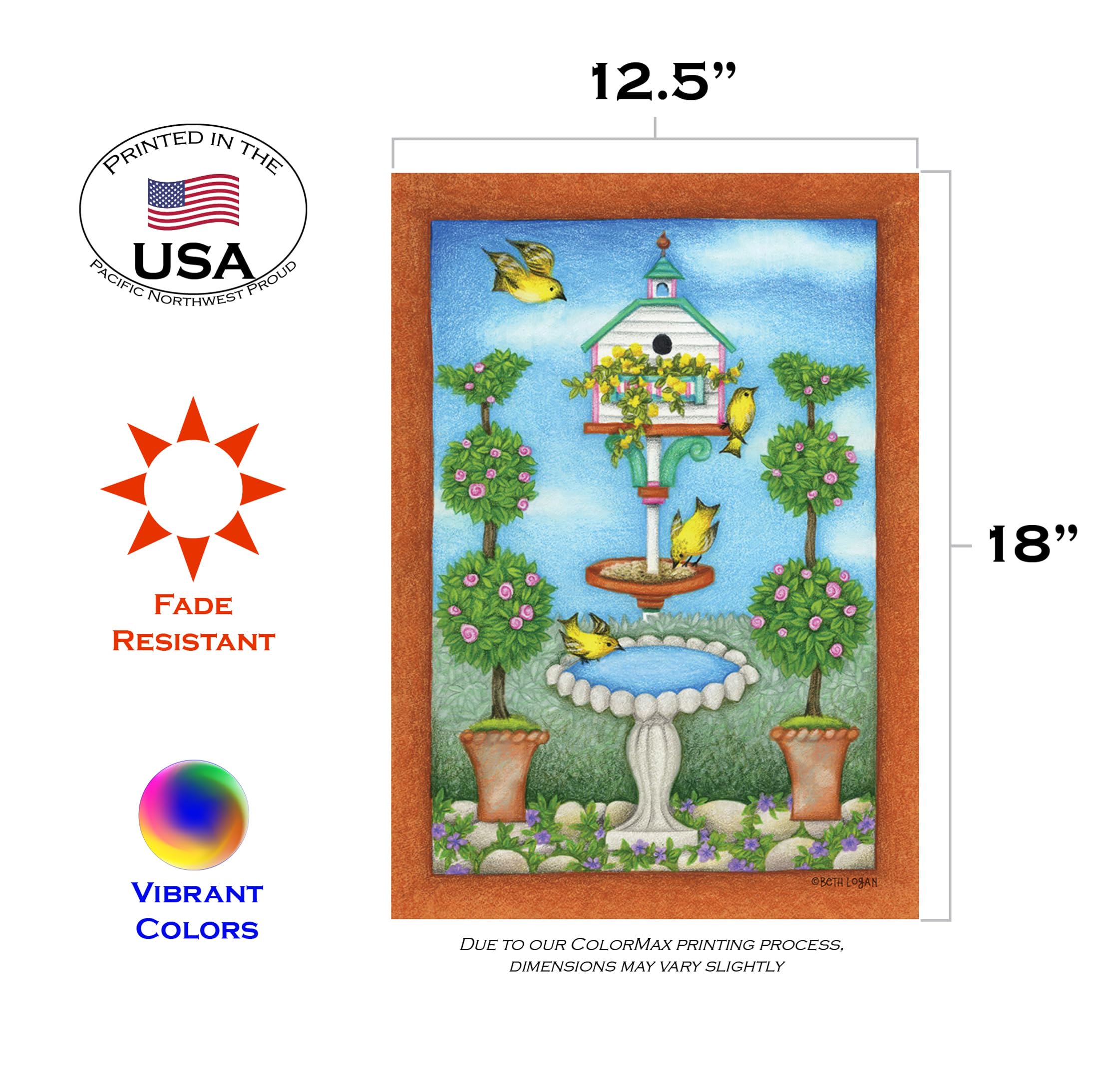 Toland Home Garden 12x18 Inch Double Sided Gold Finch Birdhouse Flower Flag - Weather-Resistant Outdoor Yard Decoration for House, Garden, and Patio - Perfect for Spring and Summer Decor