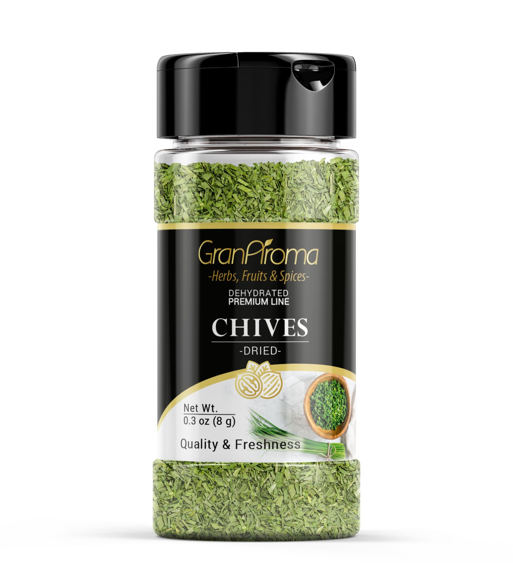 Premium GranAroma Dried Chives 0.3 oz | All-Natural Seasoning for Potatoes, Salads, Soups & More | Subtle Onion Flavor | Perfect for Cooking, Baking & Garnishing | Resealable Bag for Freshness