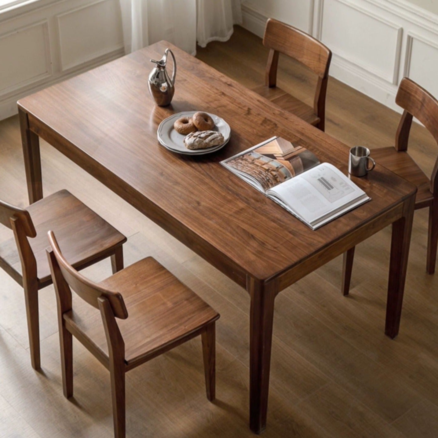 Premium Black Walnut Solid Wood Rectangular Dining Table - 6-Seater Rustic Farmhouse Style for Dining Room & Kitchen | Handcrafted Eco-Friendly Furniture