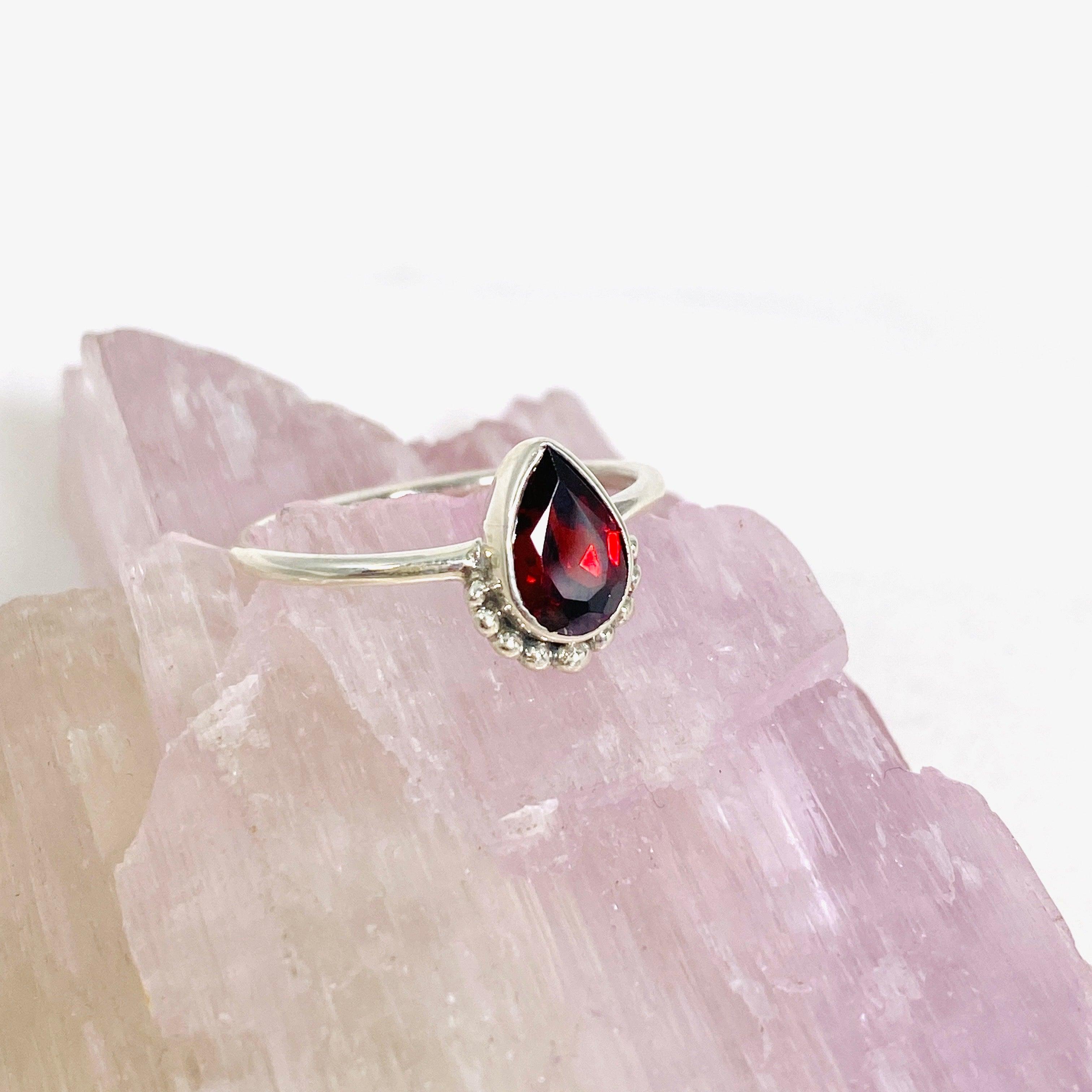 Garnet Teardrop Faceted Fine Band Ring R3800 GT - Elegant Jewelry for Women, Perfect for Weddings, Anniversaries & Special Occasions