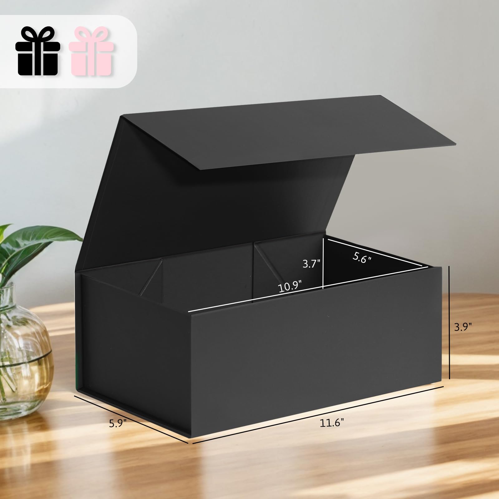 VGOODALL Black Gift Box with Ribbon - Wedding Birthday Gifts for Baby & Groomsmen