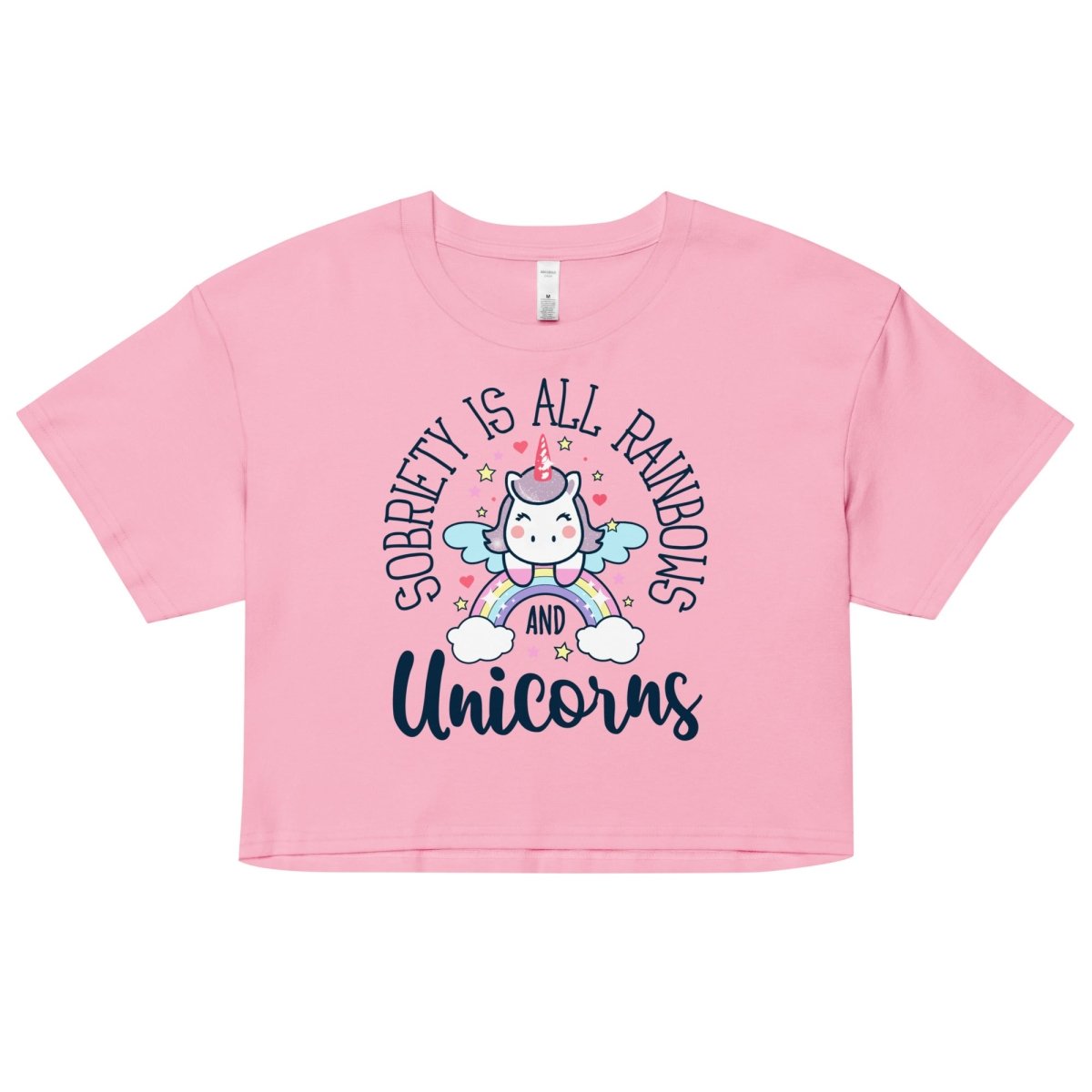 Women's Sobriety is All Rainbows and Unicorns Crop Top - Cute Casual Summer Shirt for Music Festivals & Beach Outings
