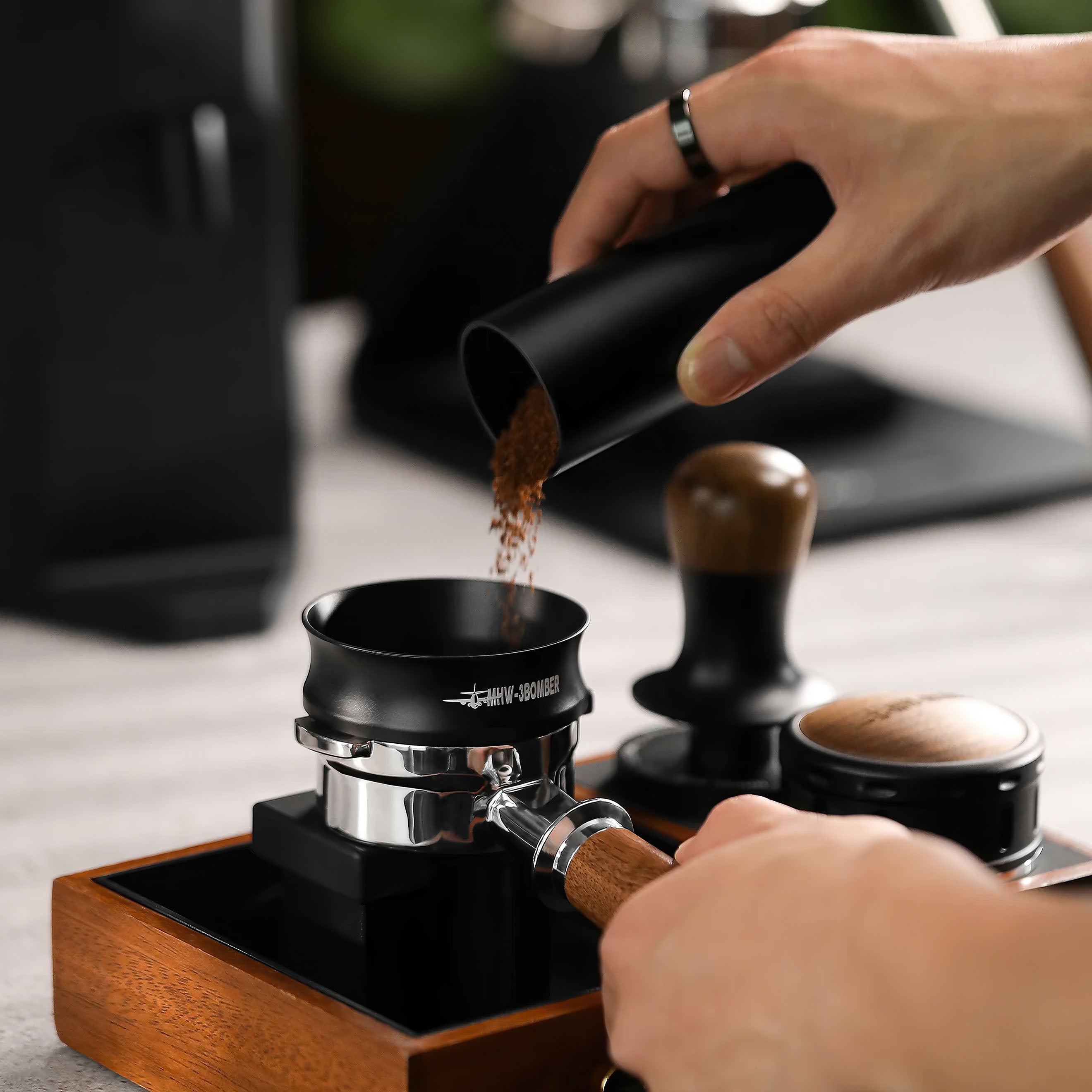 Premium Espresso Magnetic Coffee Dosing Funnel by MHW 3BOMBER - Perfect for Barista-Grade Coffee Grounds Distribution - Ideal for Home & Professional Espresso Machines