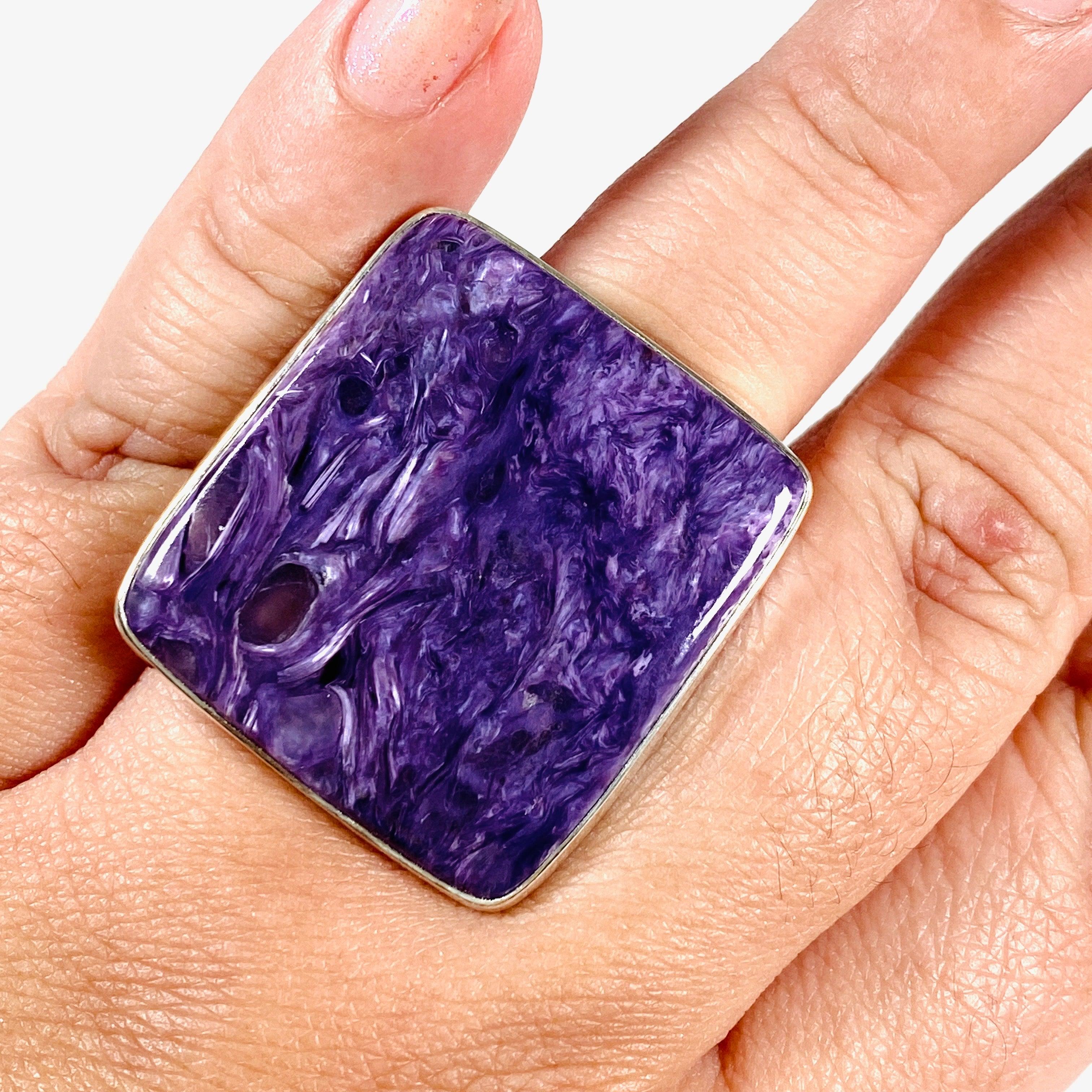 Charoite Square Ring Size 10 - Unique Purple Gemstone Jewelry for Women | Perfect for Gifts, Weddings & Special Occasions