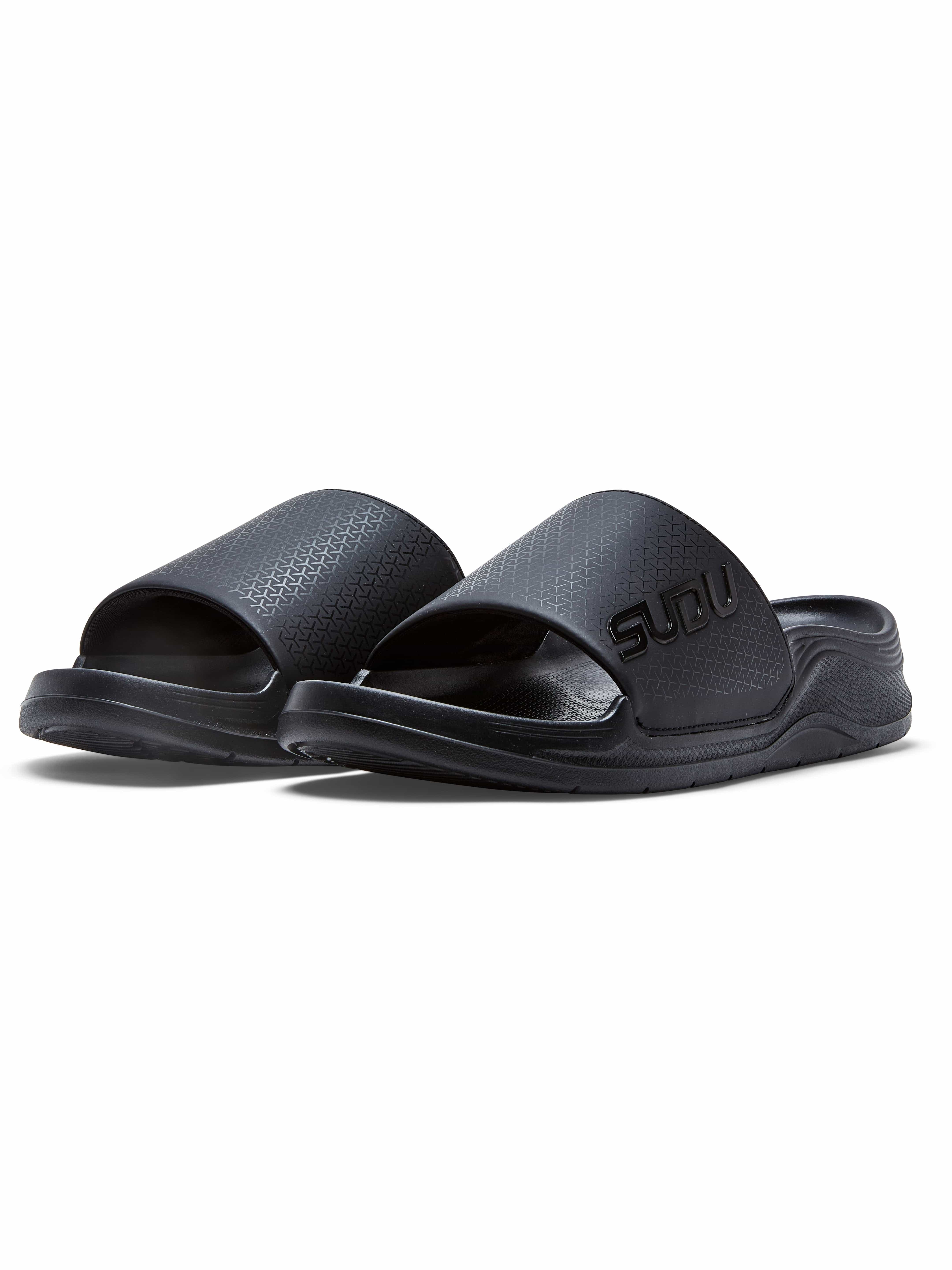 SVS 01 Recovery Slides for Men & Women - Comfortable Post-Workout Footwear - Black - Ideal for Gym, Running, and Athlete Recovery