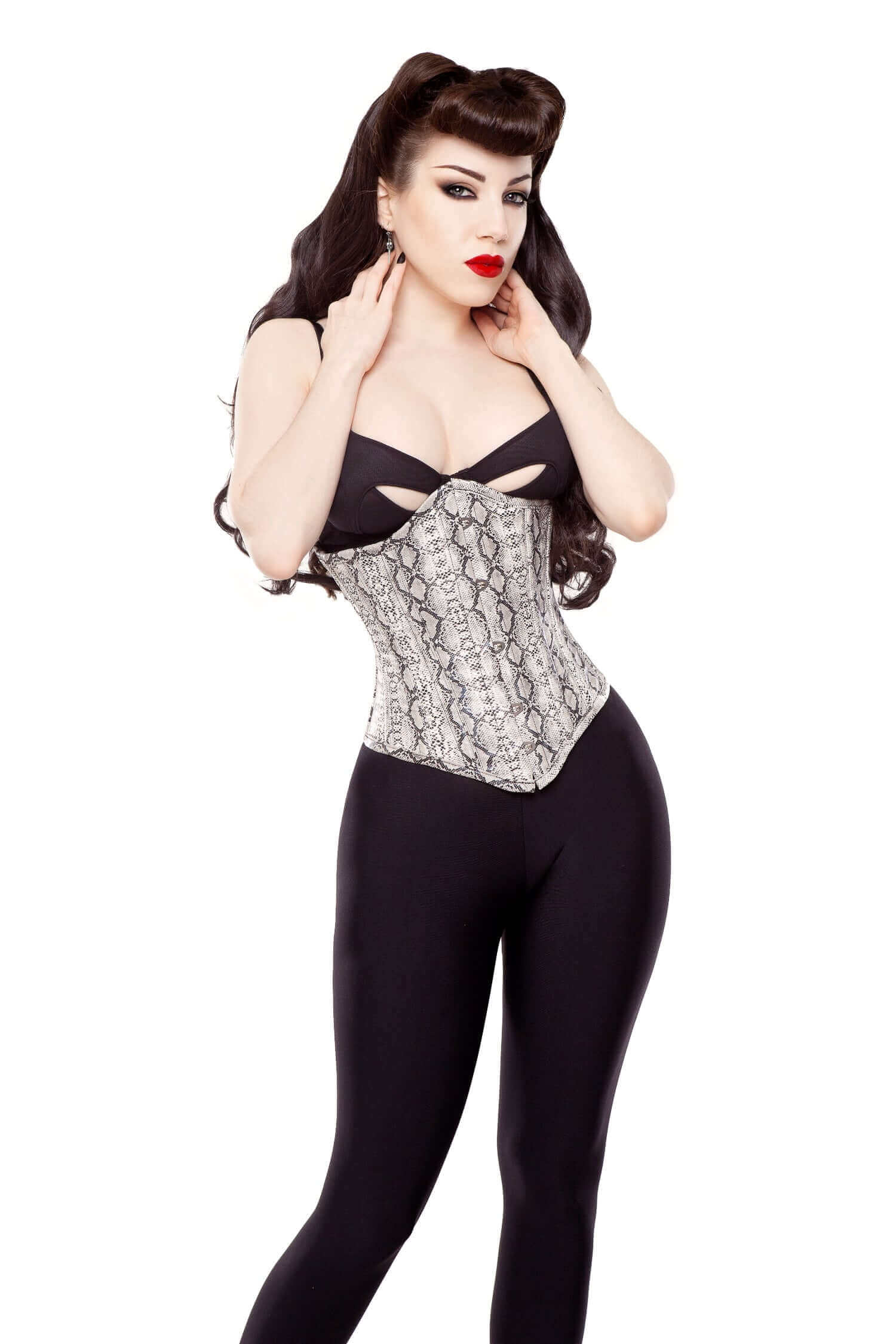 Playgirl Long Faux Snake Skin Steel Boned Corset Cincher - Waist Trainer for Women, Plus Size Corset Top for Burlesque, Cosplay & Vintage Fashion Outfits