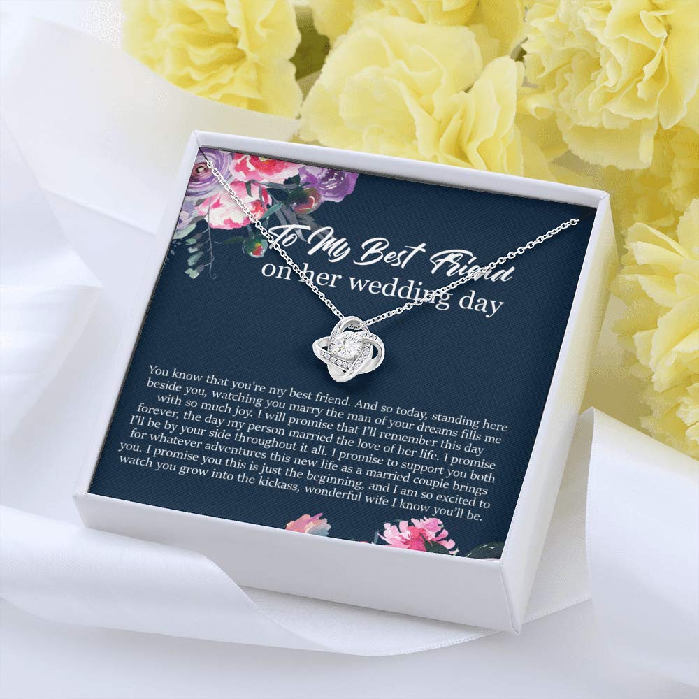 Friend to Bride Necklace Gift with Message Card - Sterling Silver Wedding Jewelry for Bride - Best Bridal Party Gift for Maid of Honor - Perfect for Wedding Day & Bridal Shower Gifts