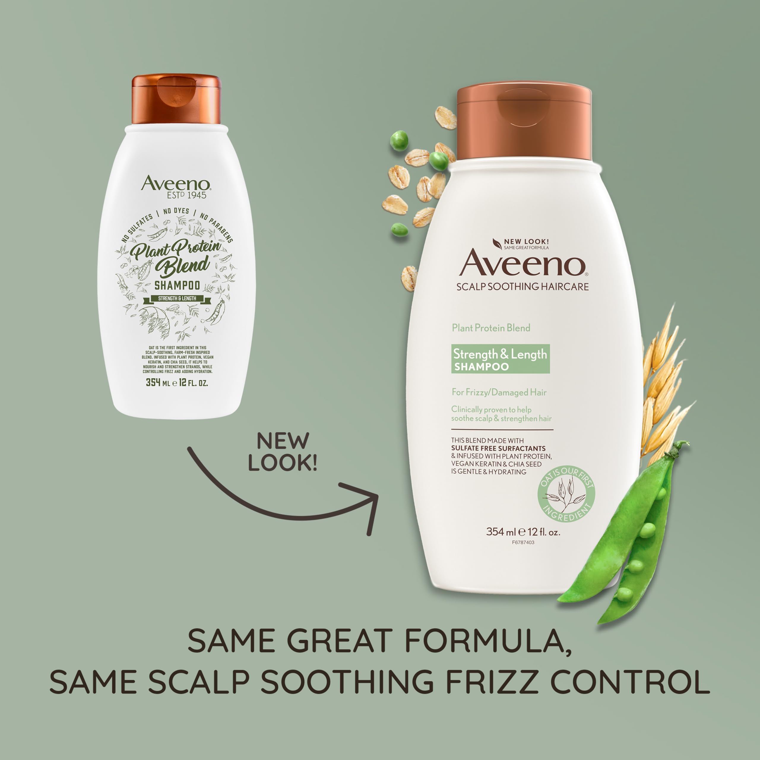 Aveeno Plant Protein Blend Shampoo for Strong & Healthy Hair - 12 fl oz | Sulfate-Free Hair Care for Daily Use at Home & Salon | Nourishing Formula for Damaged Hair Repair & Volume Boost