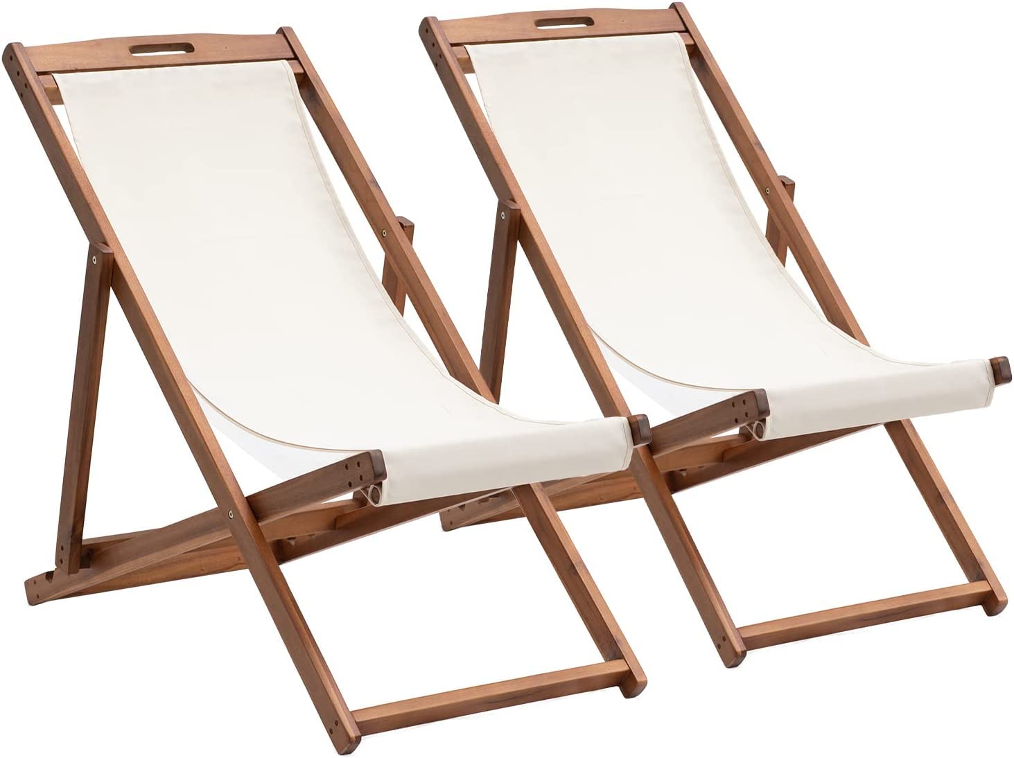 **2-Pack Adjustable Wooden Folding Outdoor Lounge Chairs - Portable Reclining Beach & Patio Chairs with 3-Level Height Adjustment for Backyard, Poolside & Travel**