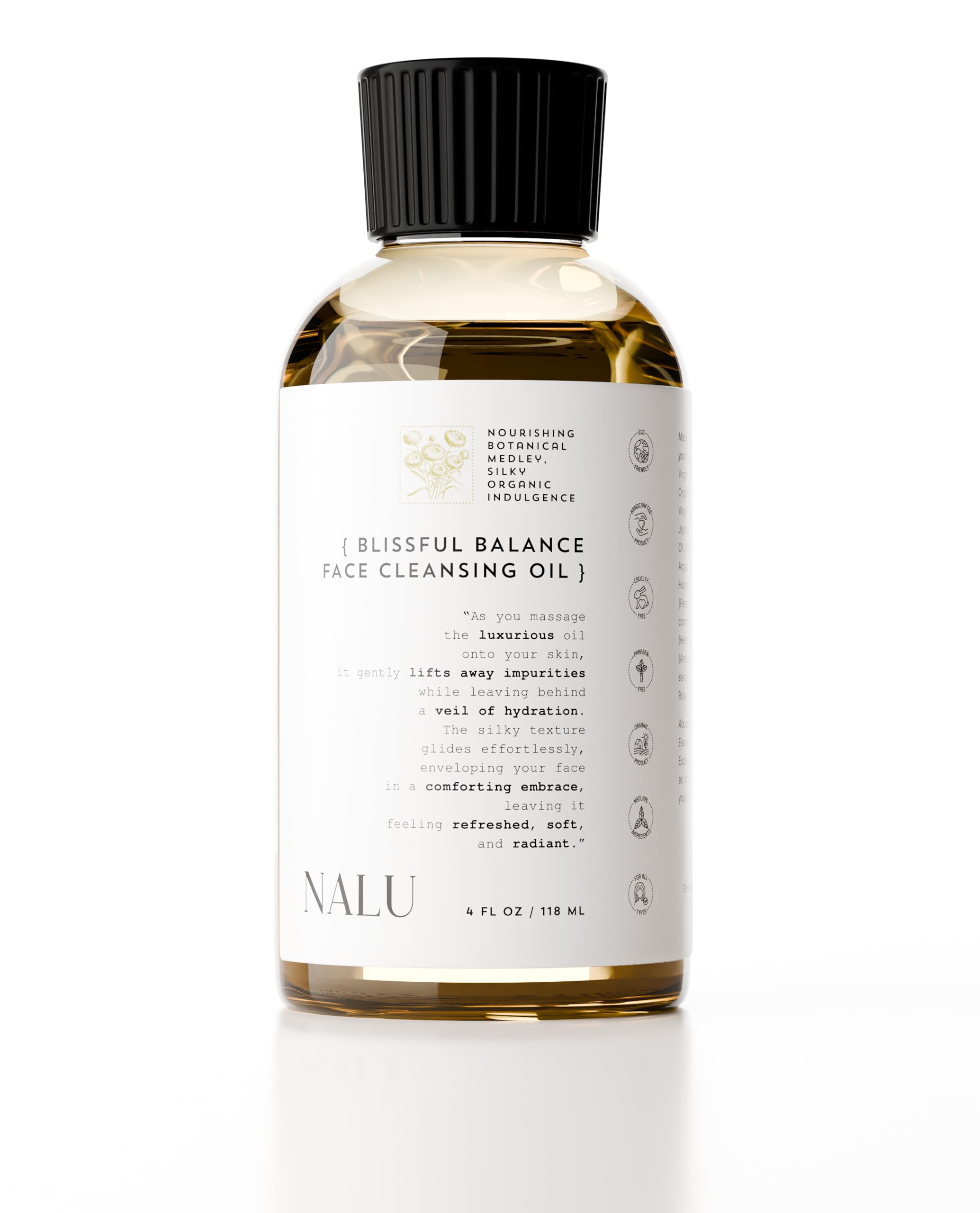 NALU Organic Face Cleansing Oil with Virgin Green Tea Seed Oil, Golden Jojoba & Rose Otto | Deep Cleansing, Makeup Removal & Pore Unclogging | Nourishes & Soothes All Skin Types | 4 fl oz | Perfect for Daily Skincare & Sensitive Skin Relief
