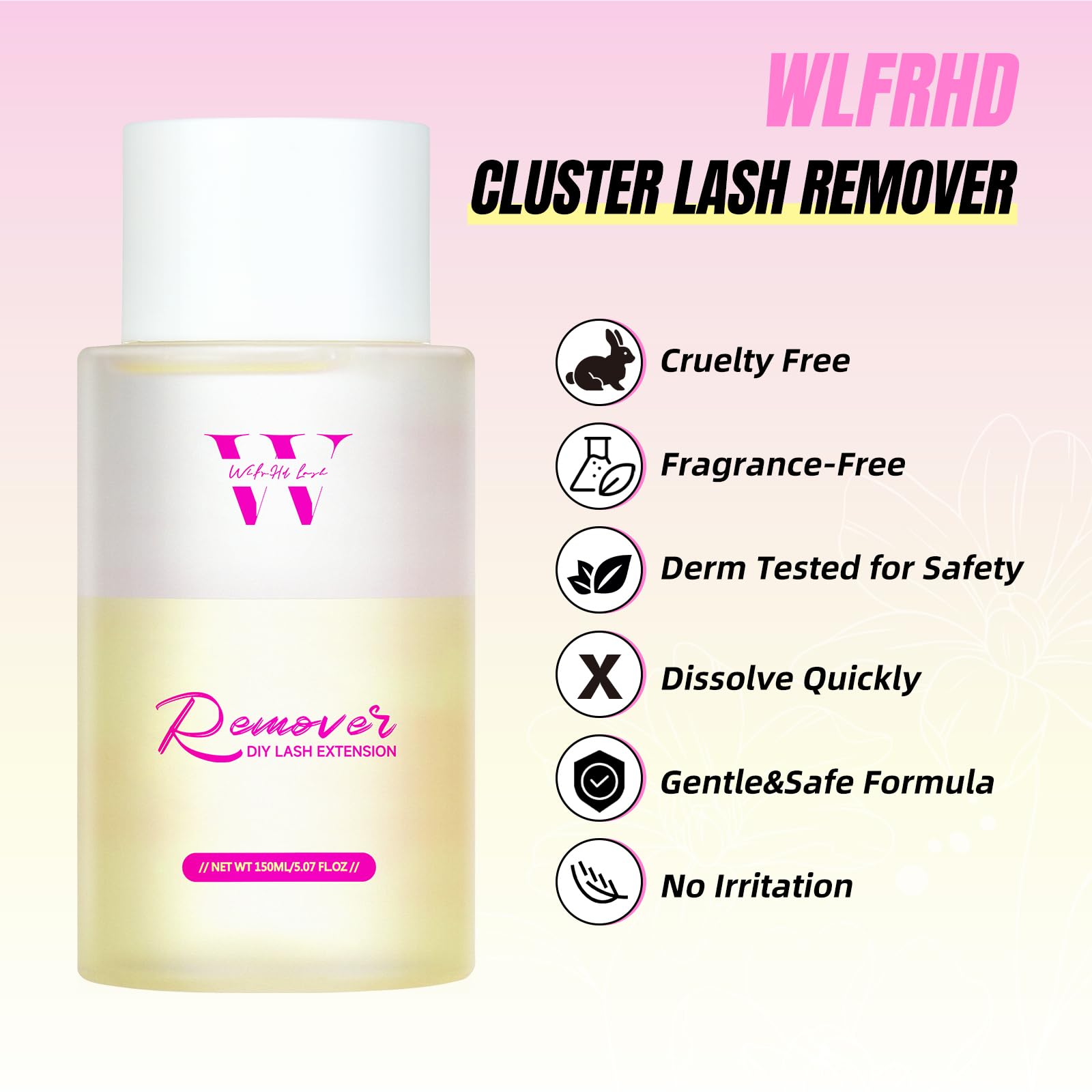 Gentle & Low-Irritation Eyelash Extension Remover - Safe Lash Adhesive Glue Dissolver for Cluster & Self-Adhesive Lashes - Beginner-Friendly 150ml Home Use (Perfect for DIY Lash Removal & Salon-Quality Results at Home)