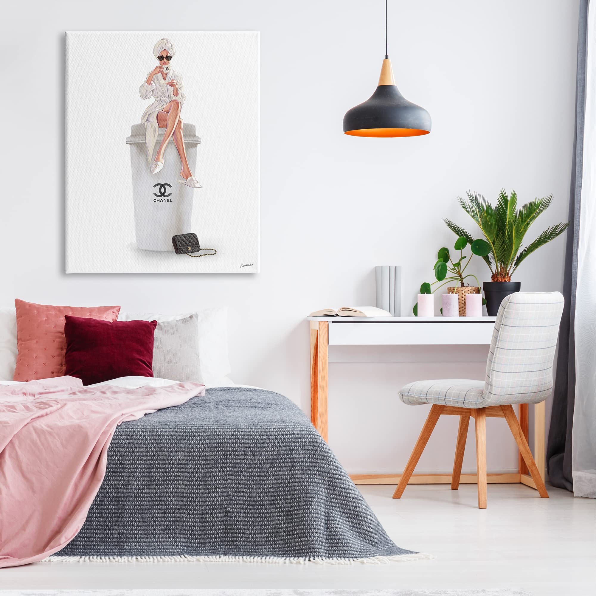 Stupell Industries Morning Brunch Glam Girl Sipping Coffee Canvas Wall Art - Modern Home Decor for Living Room, Bedroom & Office - Designed by Ziwei Li | Perfect Gift for Coffee Lovers & Art Enthusiasts