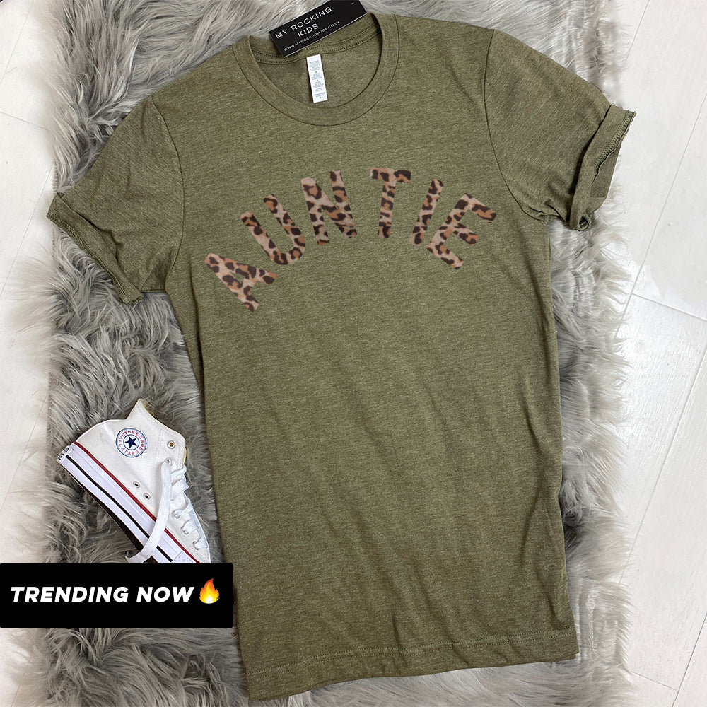 Stylish Auntie Leopard Print Summer T-Shirts for Women - Trendy Casual Tees - Perfect for Beach Outings, Vacations & Summer Fashion