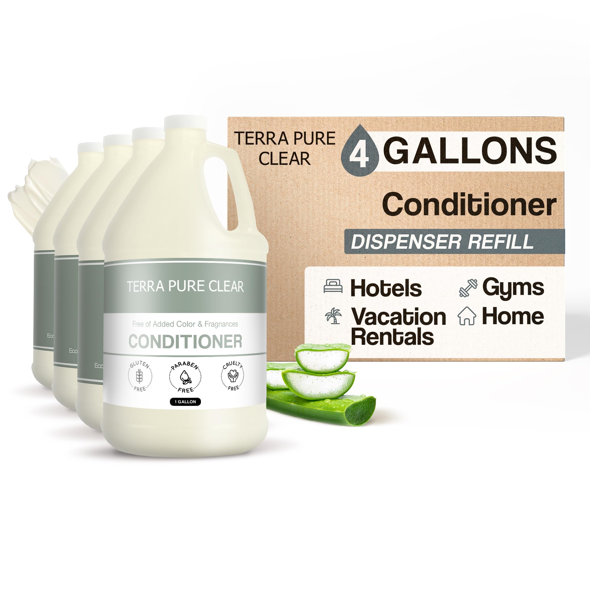 Terra Pure 1-Shoppe Clear Color & Fragrance Free Gallon Size Hair Conditioner | 4 Gallons Bulk Pack | For Salons, Spas & Home Hair Care