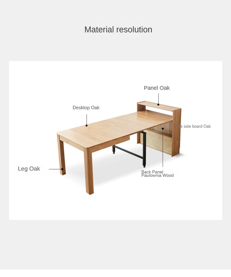Solid Oak Wood Extendable Dining Table with Sideboard - Perfect for Small Spaces, Dining Rooms, and Multi-Purpose Areas