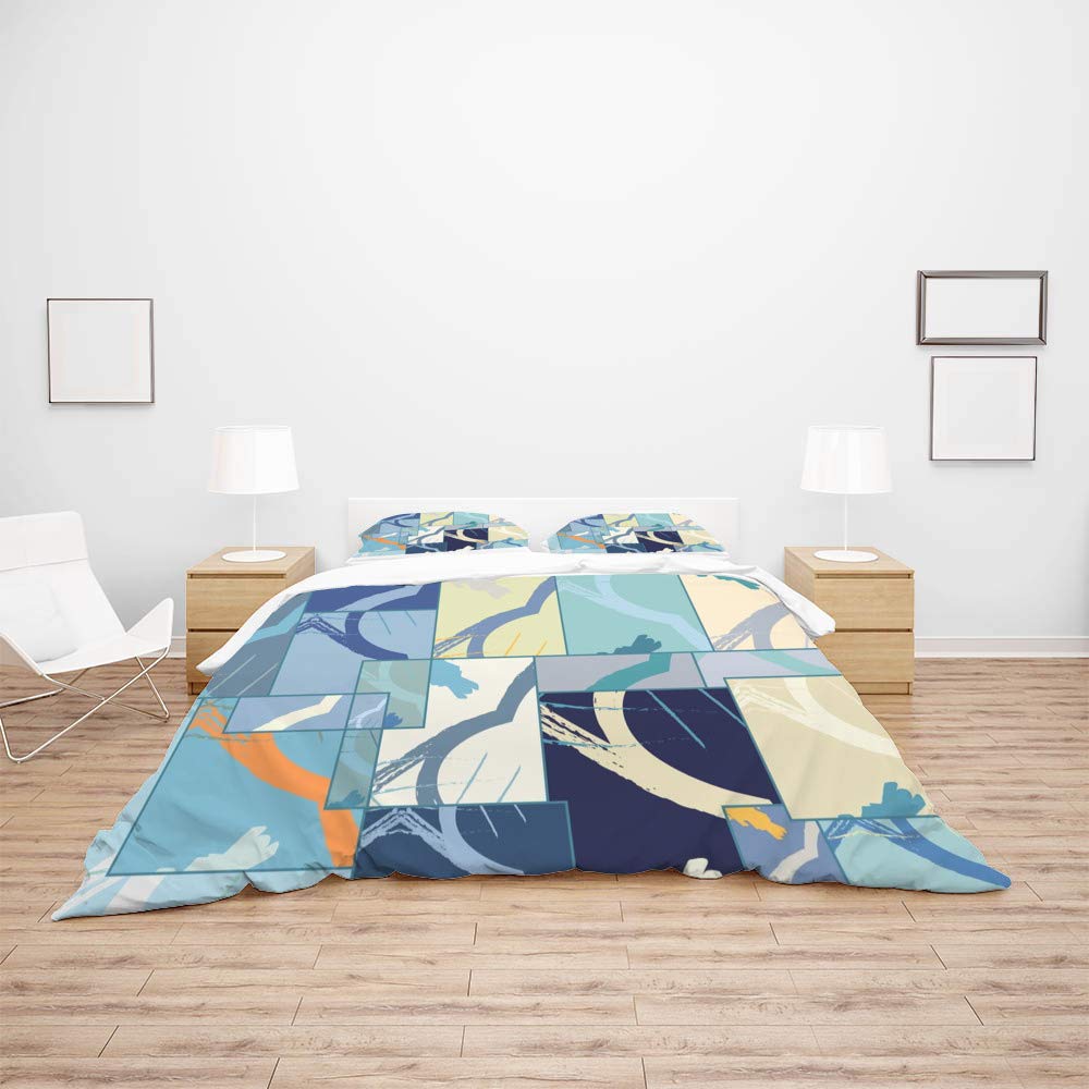 3-Piece Breathable Comforter Cover Set with Pillow Shams - Ultra Soft All-Season Bedding in Abstract Farmhouse Design | Perfect for Home, Hotel & Resort Decor