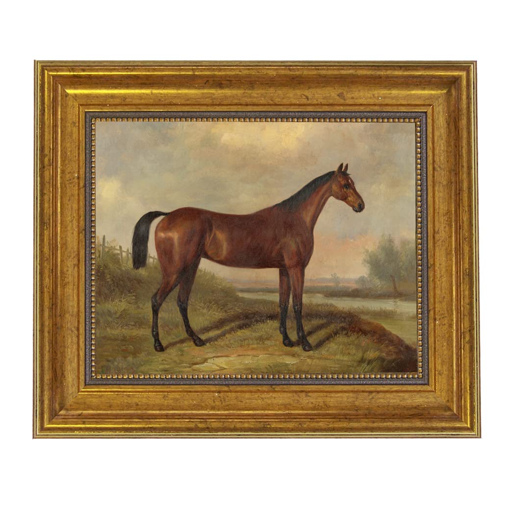 William Barraud Hunter in Landscape Equestrian Horse Oil Painting Print on Canvas - Antiqued Gold Frame - 11.5x13.5 Inches - Ready to Hang Wall Art for Living Room, Office & Study Decor
