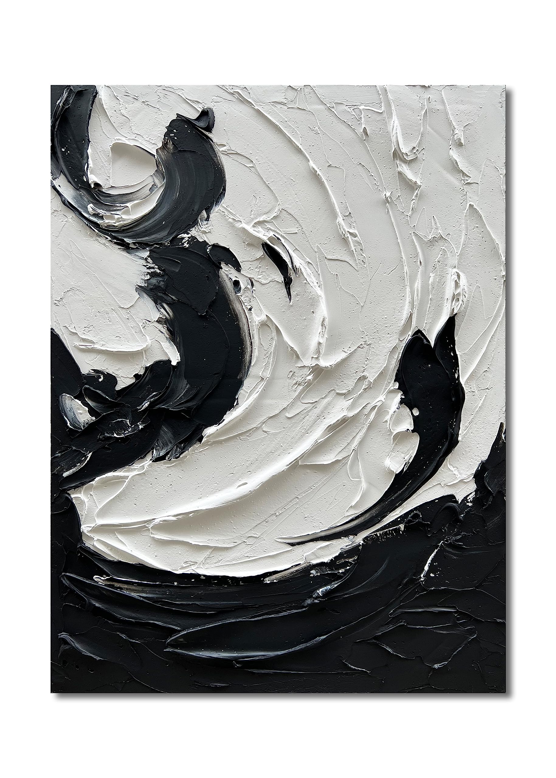 NANKAI 40x28 Inches Hand Painted Modern Abstract Oil Painting - Minimalist Black and White Wall Art with Thick Texture - Perfect for Living Room, Bedroom & Office Decor