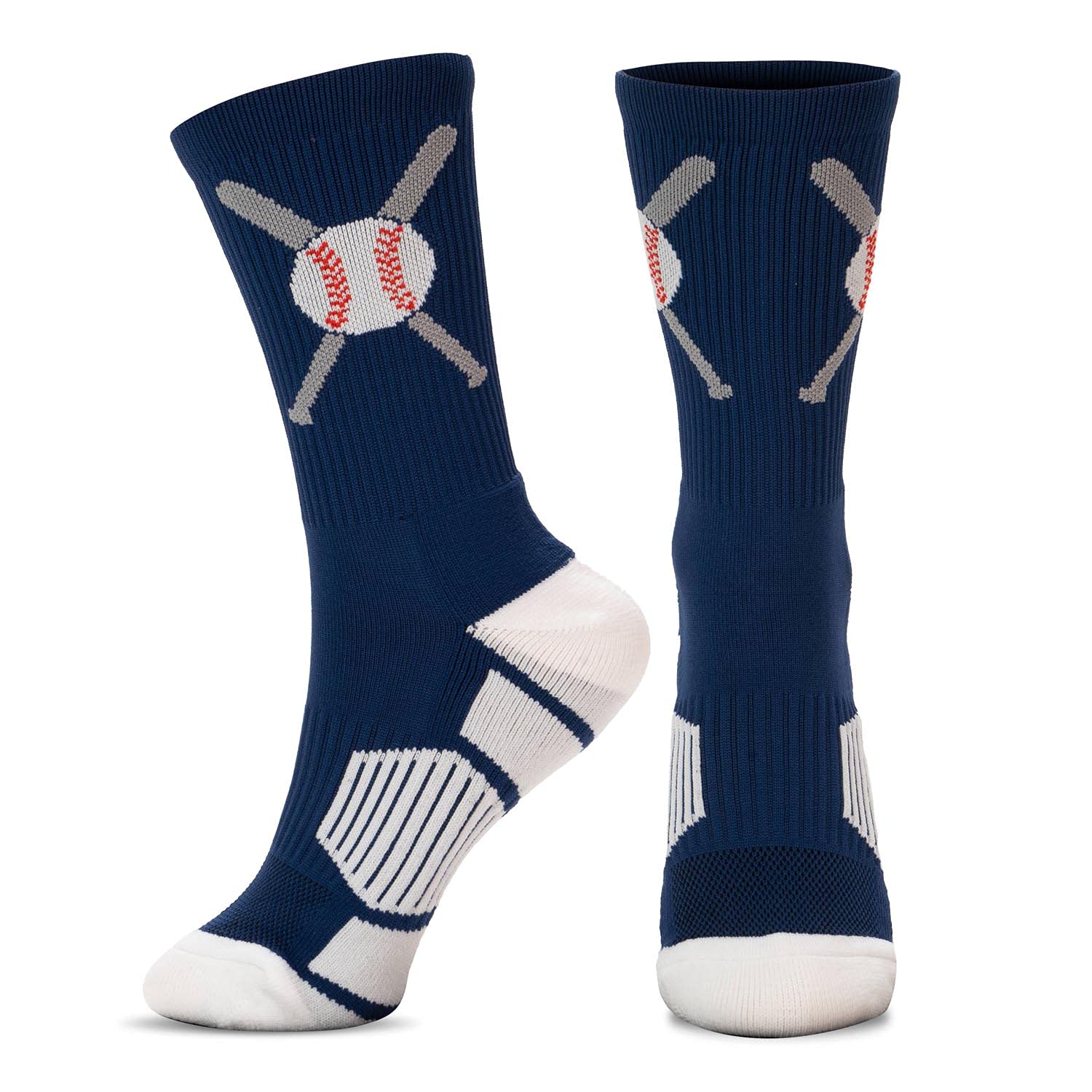 ChalkTalkSPORTS Baseball Performance Crew Socks with Crossed Bats Design - Moisture-Wicking & Cushioned for Youth & Adult Players - Mid-Calf Baseball Socks for Training, Games & Everyday Wear