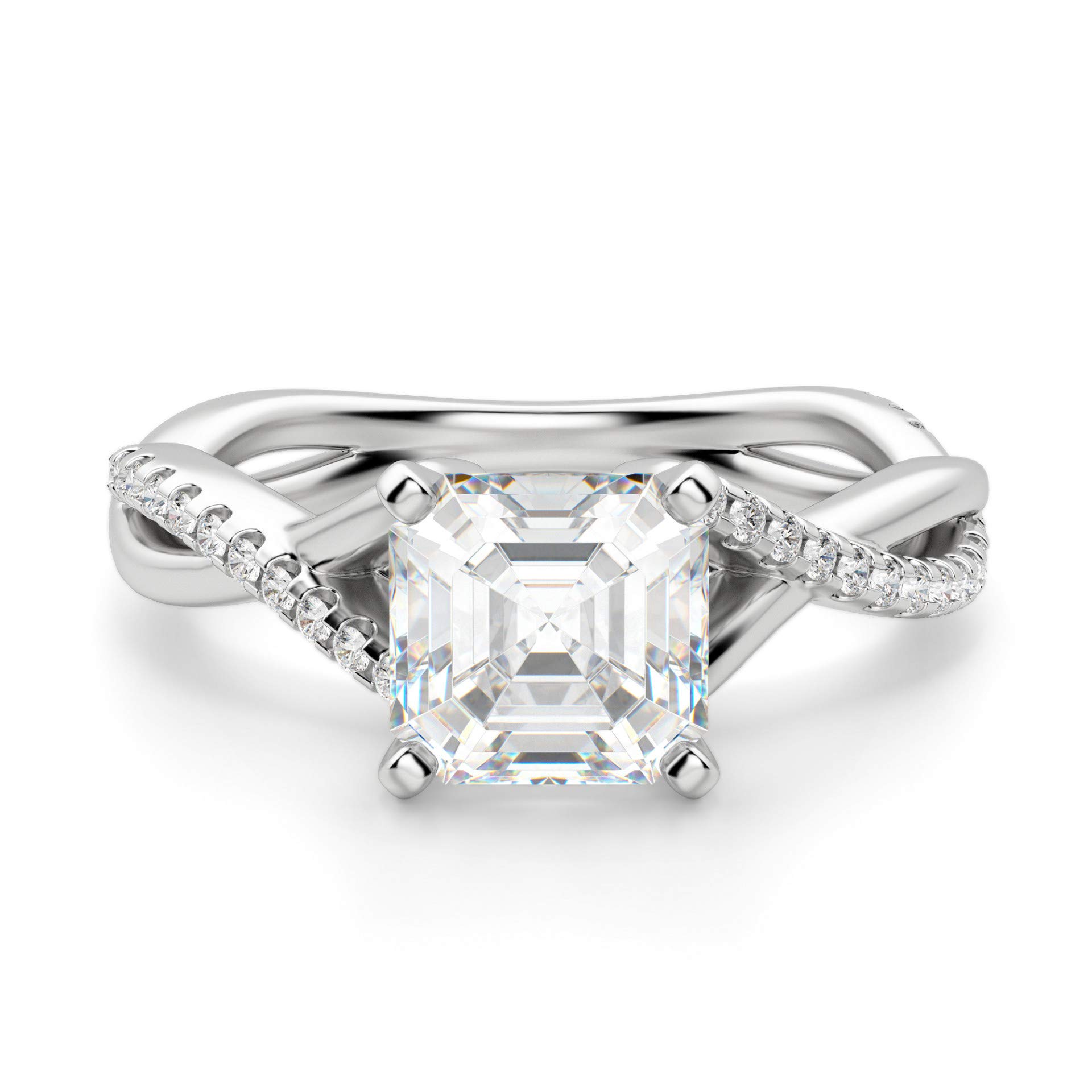 3CT Asscher Cut VVS1 Moissanite Engagement Ring for Women - 925 Sterling Silver Halo Solitaire Wedding Ring with Twisted Accent - Perfect for Proposals, Anniversaries & Special Occasions